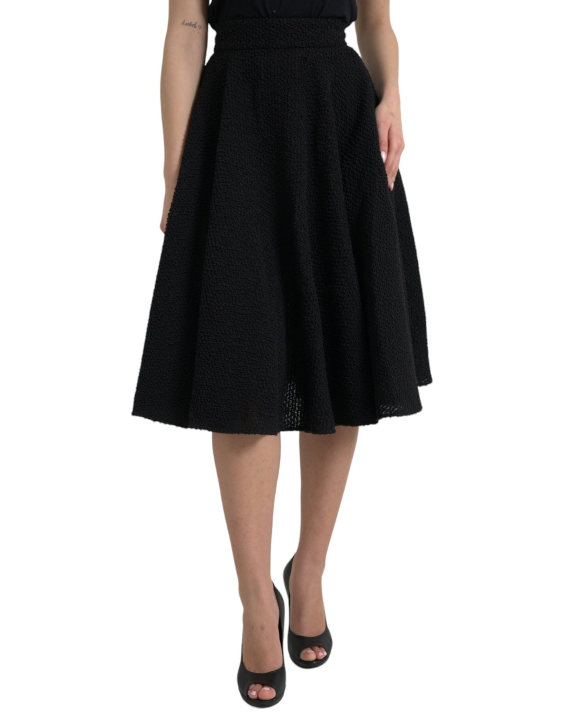 Jupe taille haute évasée mi-longue noire Dolce & Gabbana