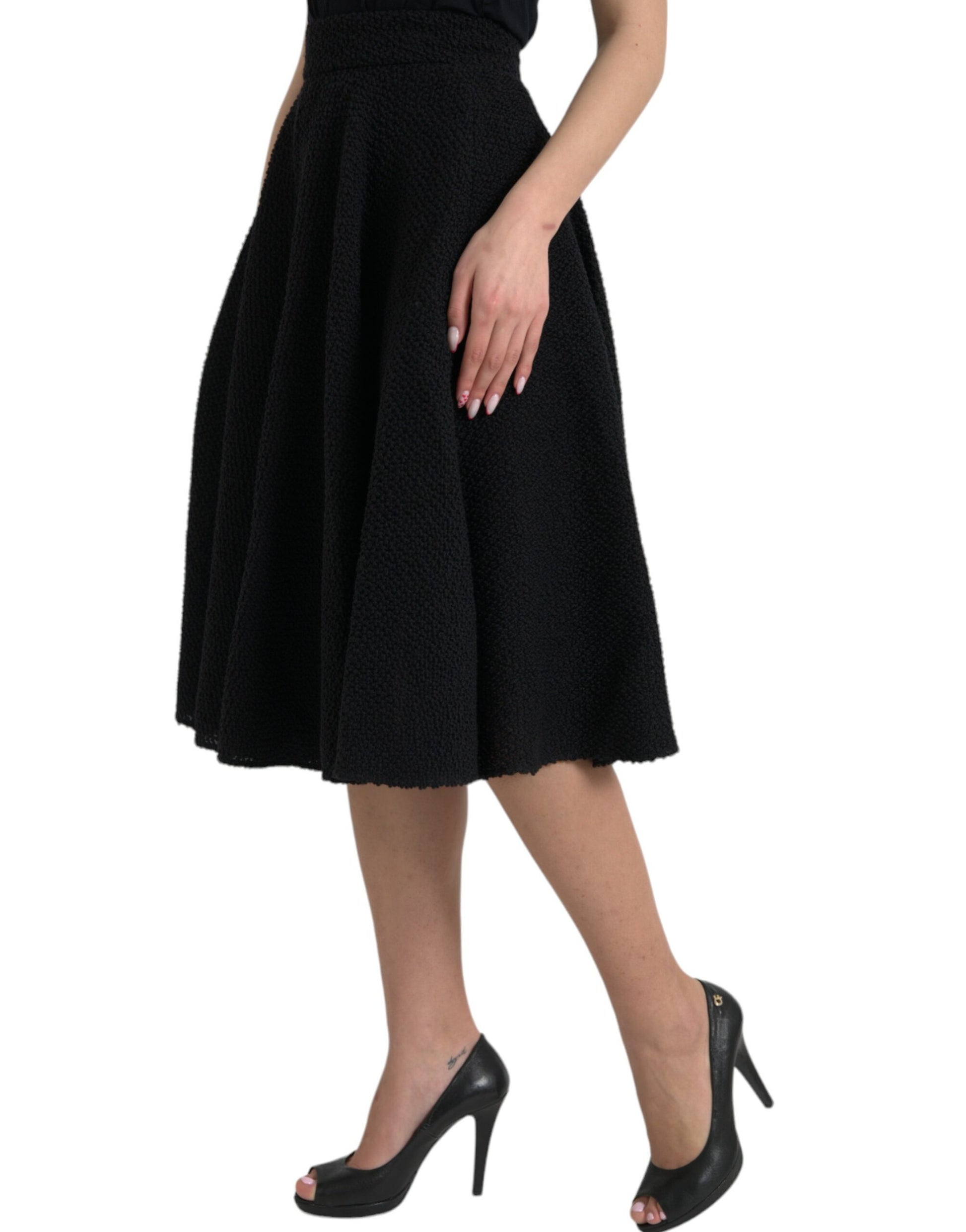 Jupe taille haute évasée mi-longue noire Dolce & Gabbana