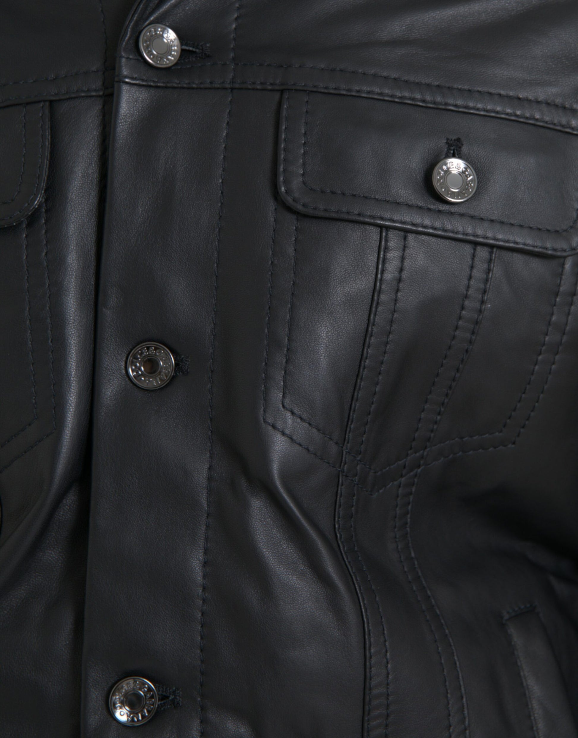 Manteau Veste de motard en cuir noir Dolce & Gabbana avec col en fourrure