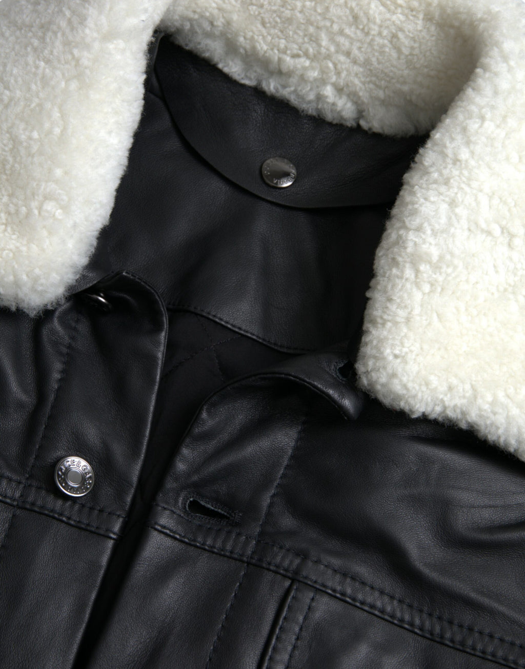 Manteau Veste de motard en cuir noir Dolce & Gabbana avec col en fourrure