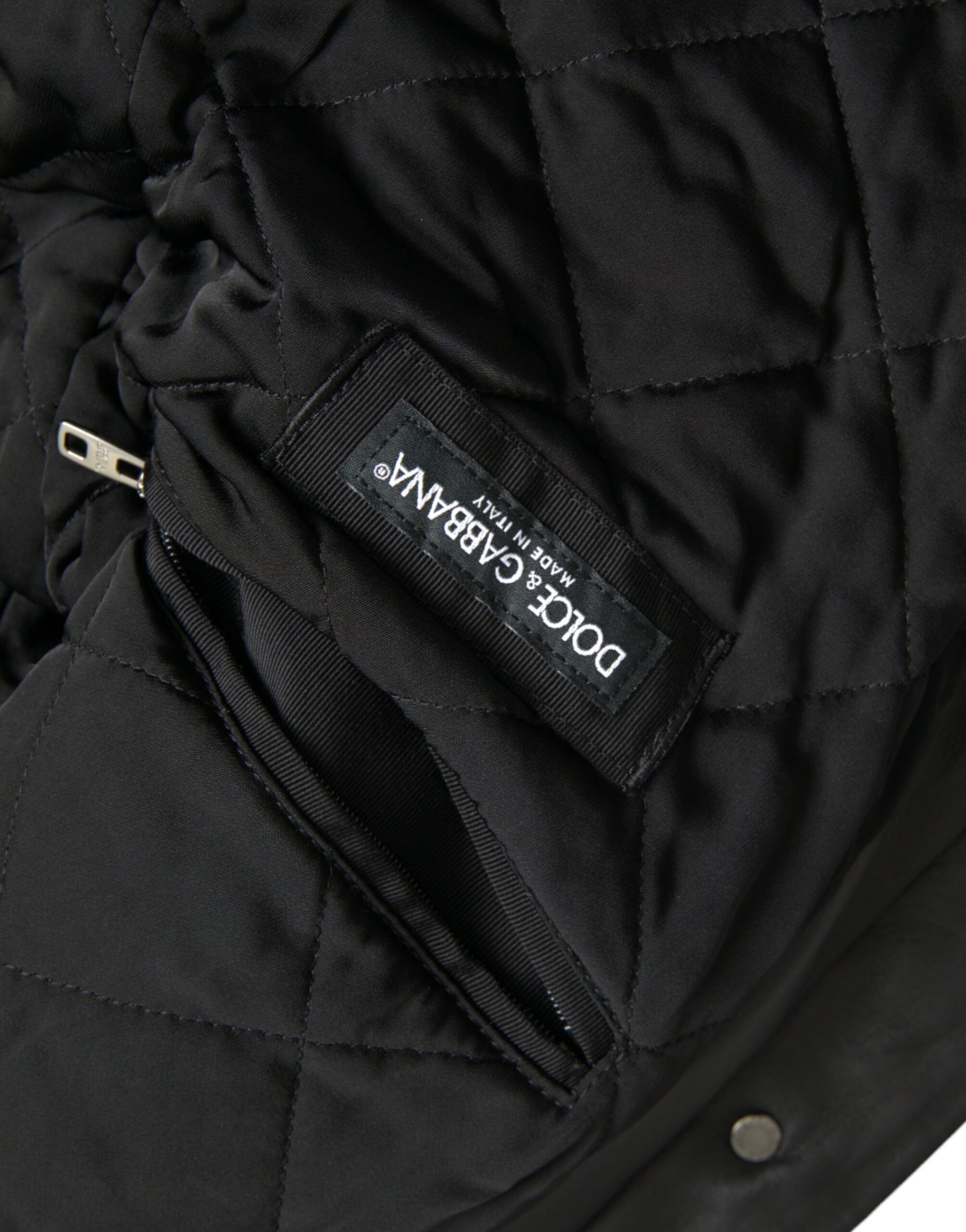 Manteau Veste de motard en cuir noir Dolce & Gabbana avec col en fourrure