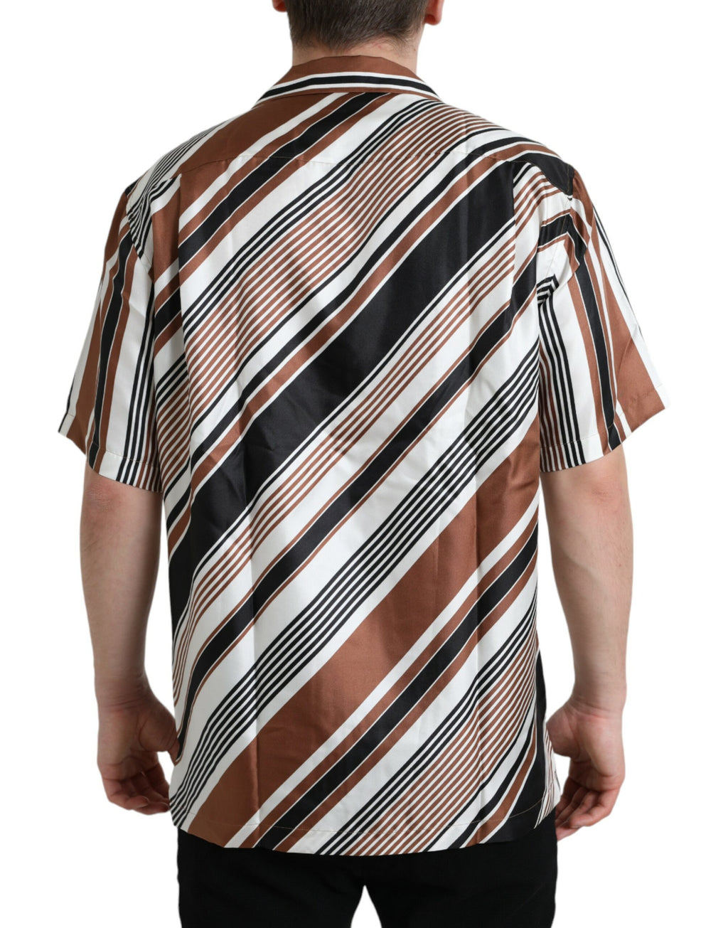 Chemise Dolce & Gabbana en soie rayée marron et blanche à manches courtes