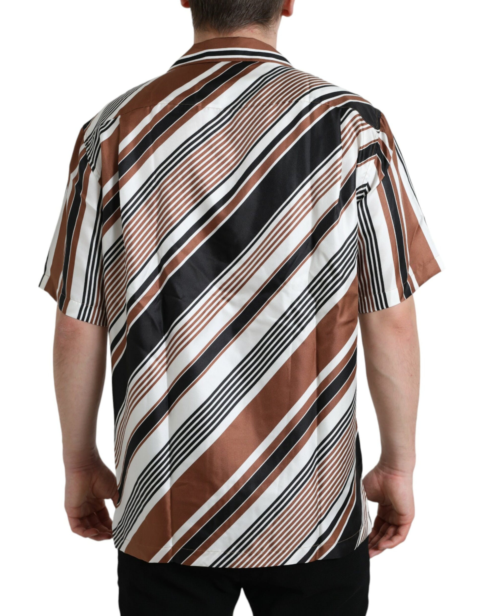 Chemise Dolce & Gabbana en soie rayée marron et blanche à manches courtes