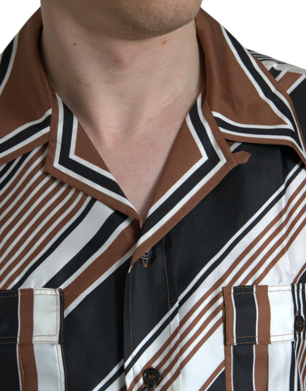 Chemise Dolce & Gabbana en soie rayée marron et blanche à manches courtes