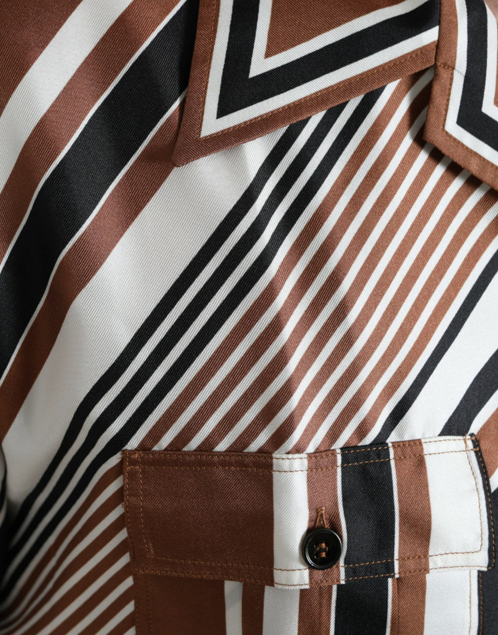 Chemise Dolce & Gabbana en soie rayée marron et blanche à manches courtes