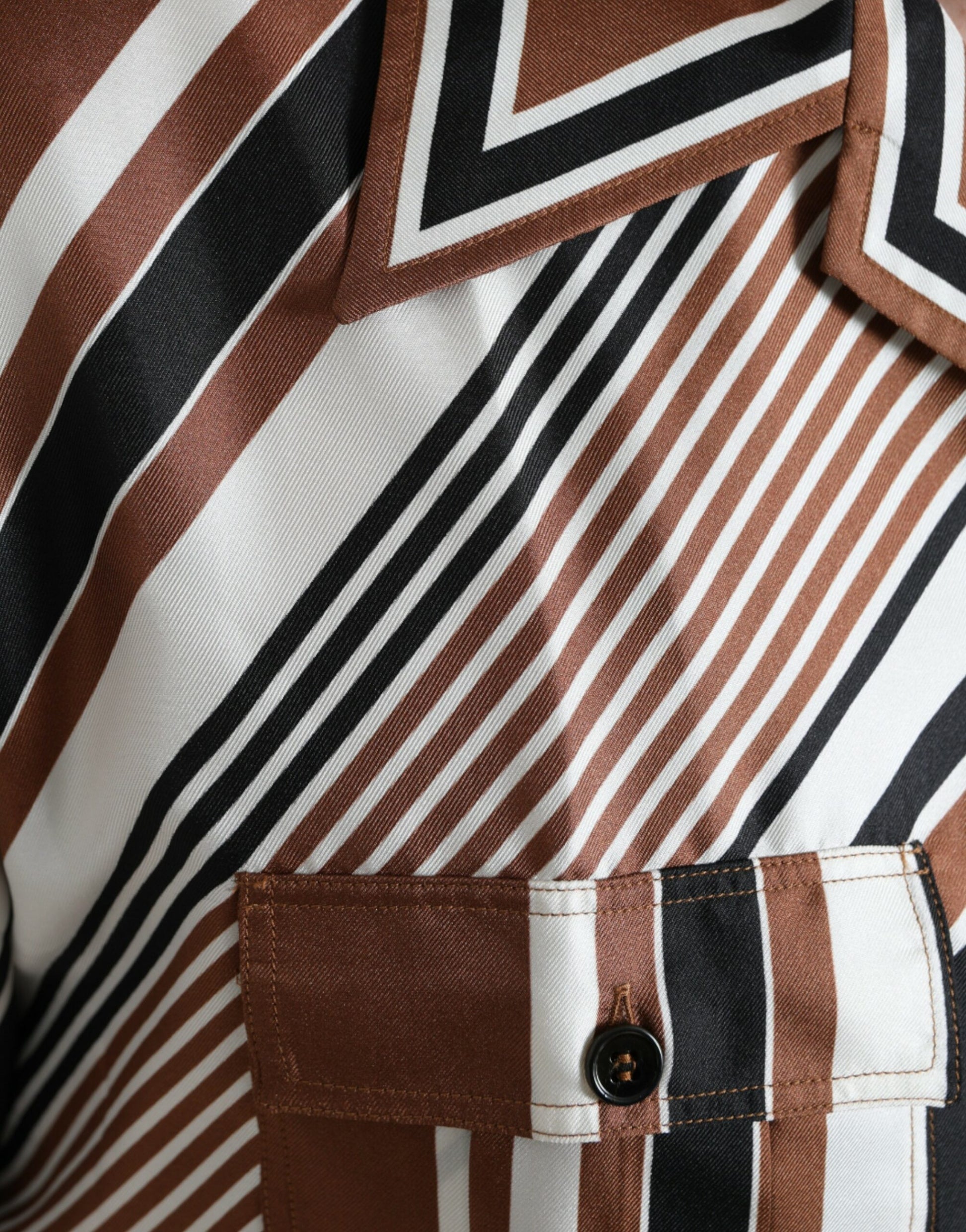Chemise Dolce & Gabbana en soie rayée marron et blanche à manches courtes