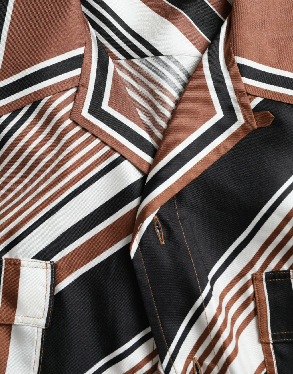 Chemise Dolce & Gabbana en soie rayée marron et blanche à manches courtes