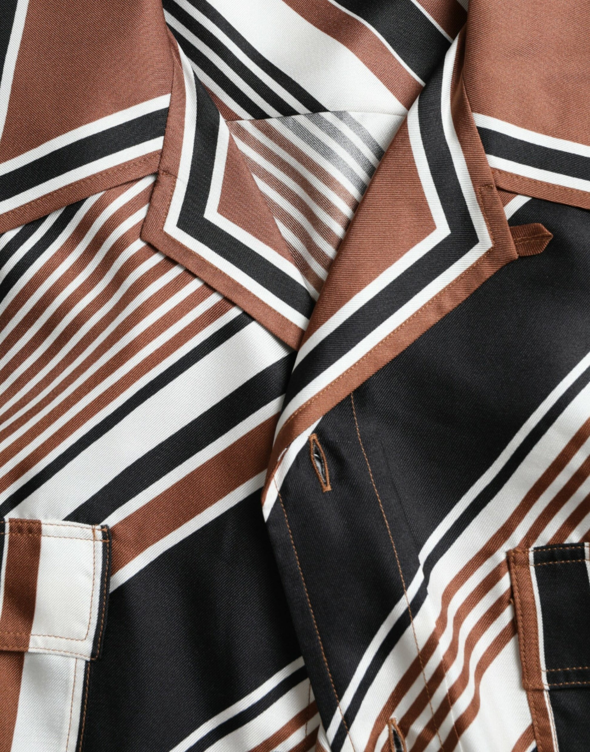 Chemise Dolce & Gabbana en soie rayée marron et blanche à manches courtes
