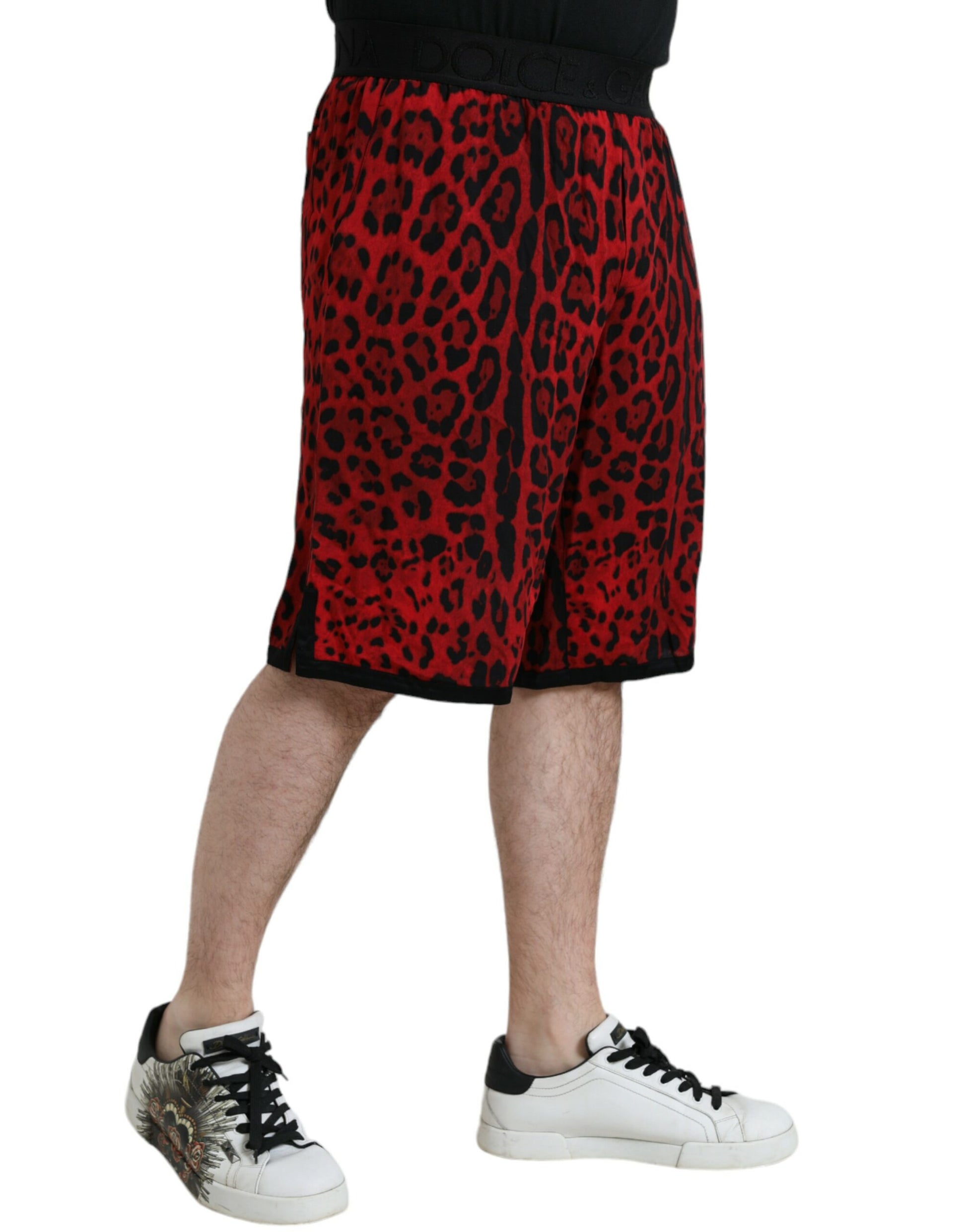 Shorts bermudas Dolce & Gabbana en viscose à imprimé léopard rouge
