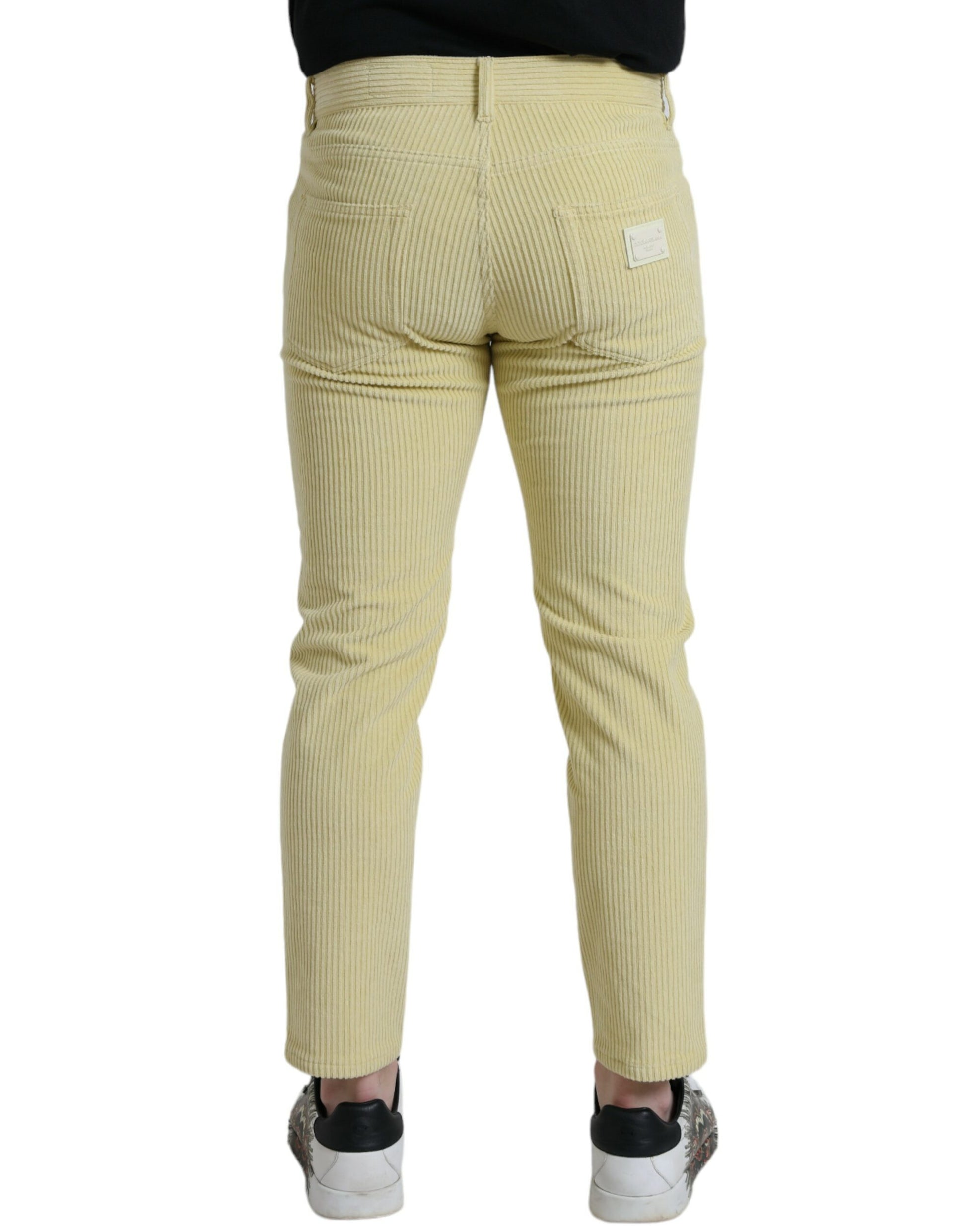 Jean slim en velours côtelé jaune avec plaque logo Dolce & Gabbana