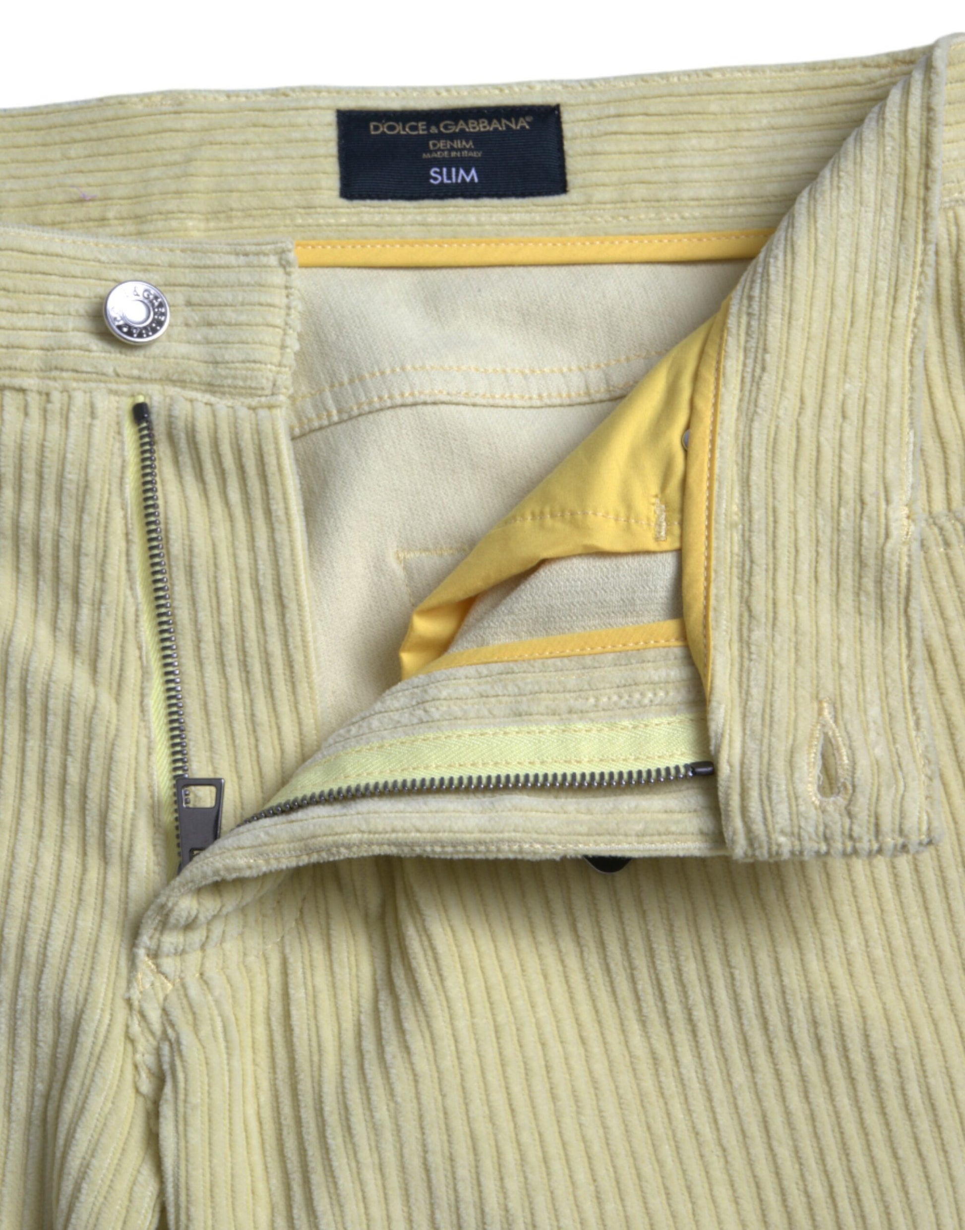 Jean slim en velours côtelé jaune avec plaque logo Dolce & Gabbana