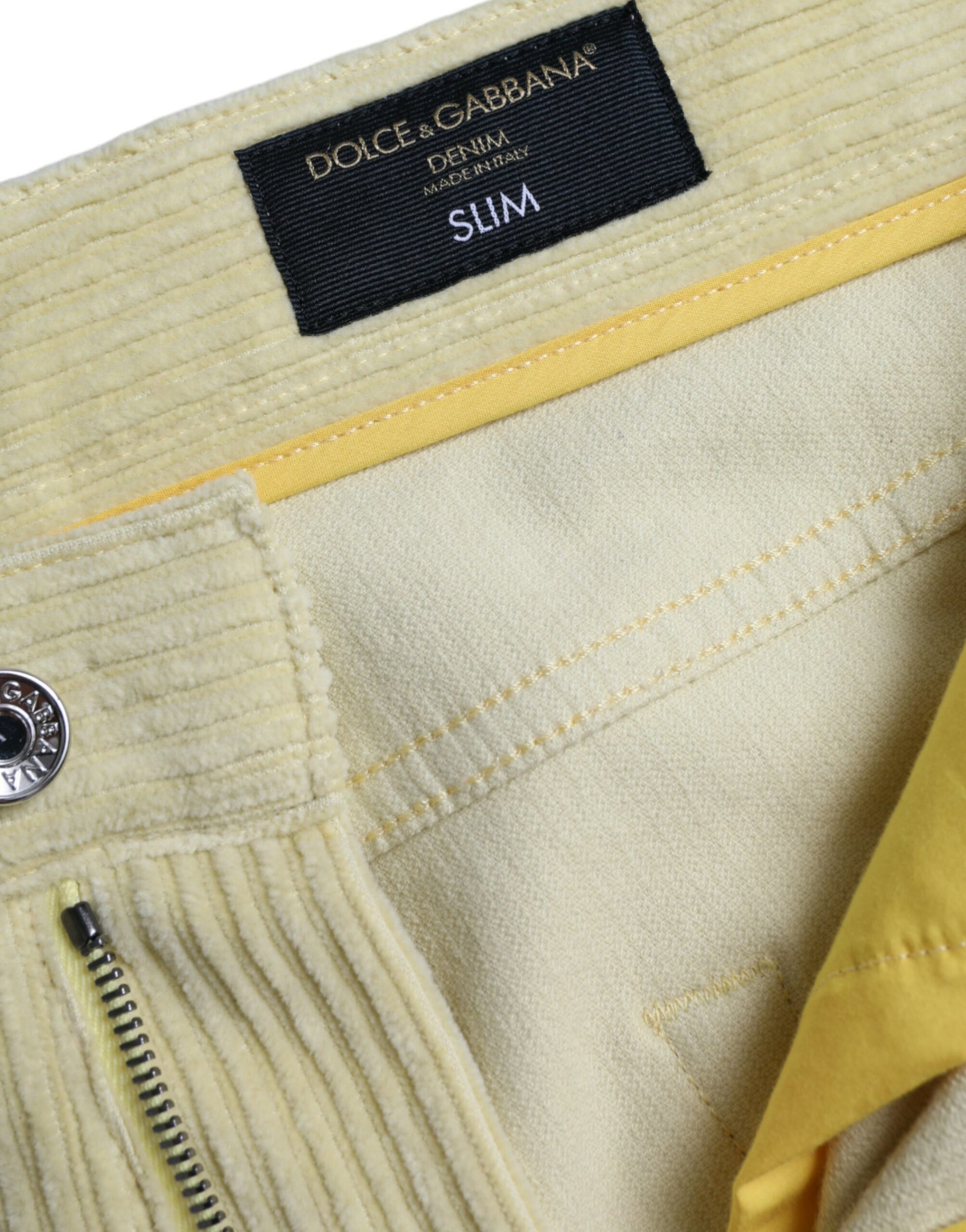 Jean slim en velours côtelé jaune avec plaque logo Dolce & Gabbana