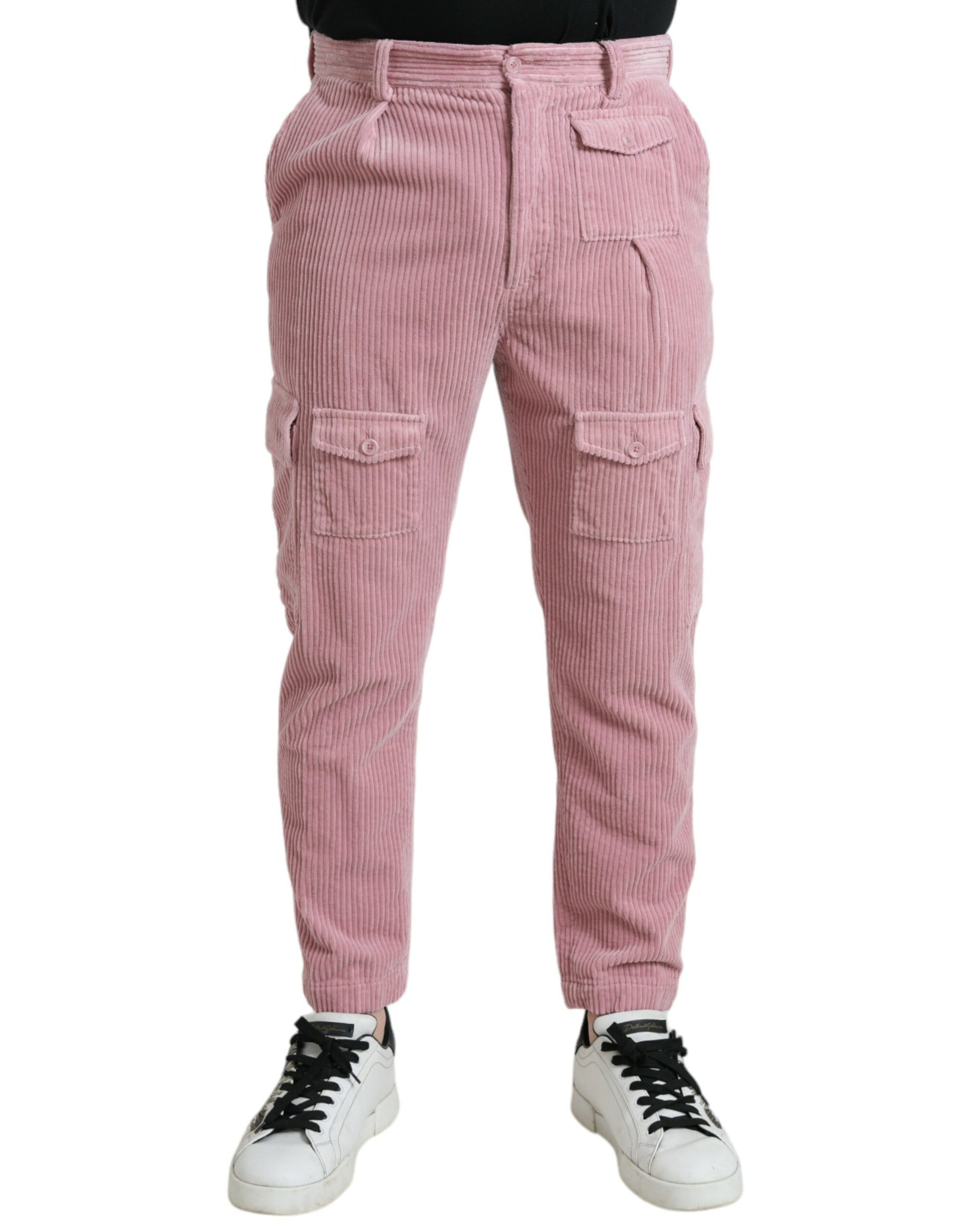 Jean cargo skinny en velours côtelé rose extensible en coton Dolce & Gabbana
