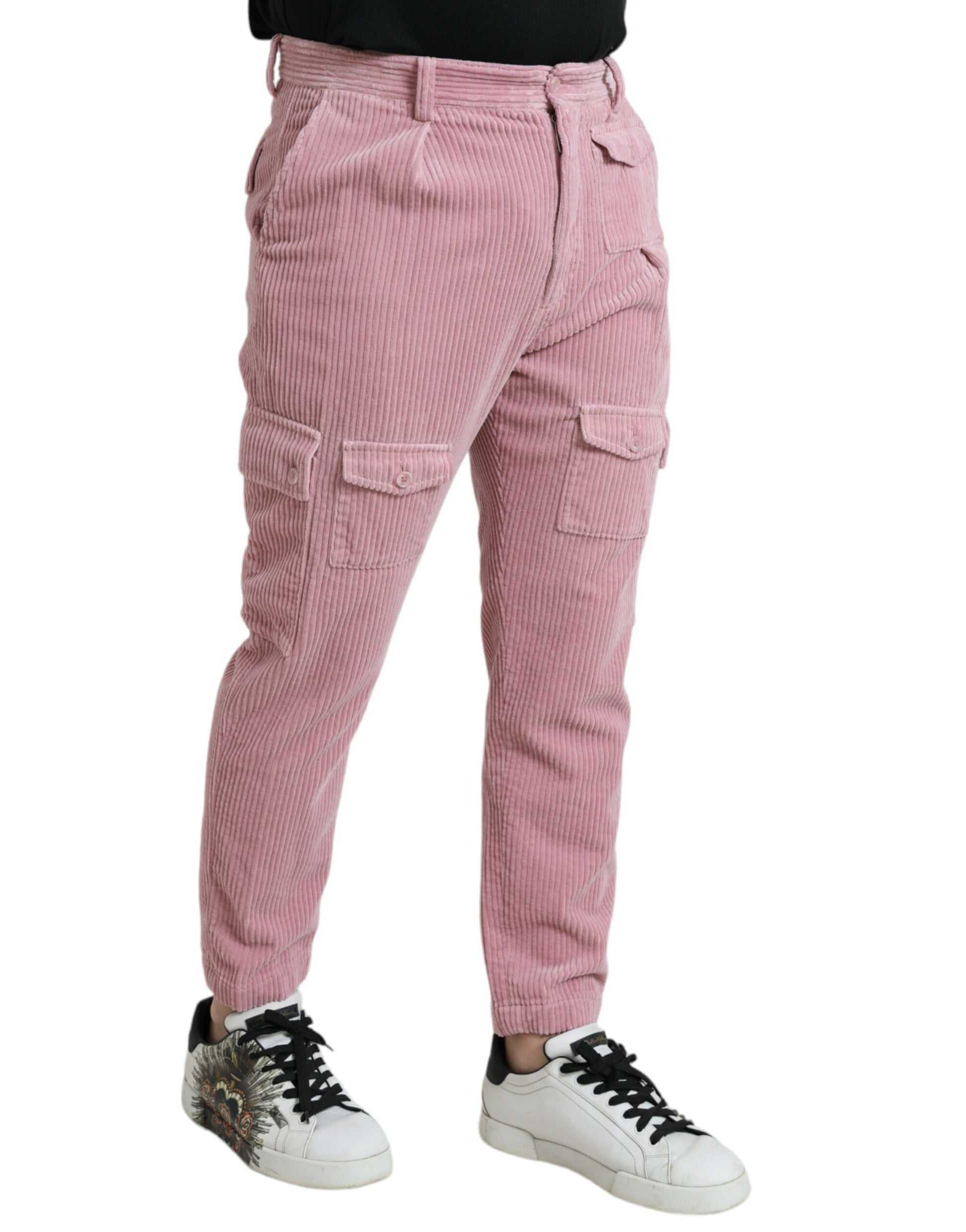 Jean cargo skinny en velours côtelé rose extensible en coton Dolce & Gabbana