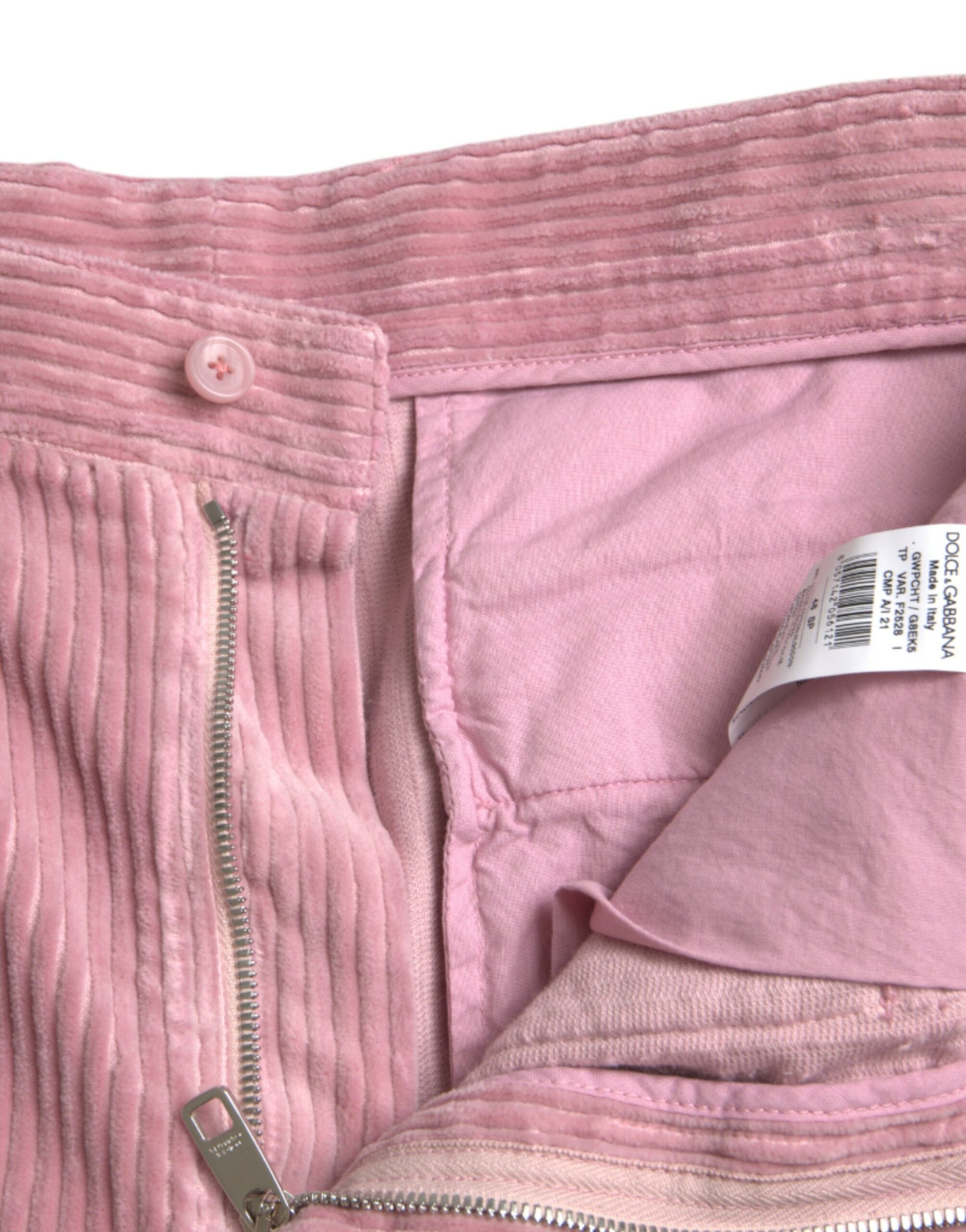Jean cargo skinny en velours côtelé rose extensible en coton Dolce & Gabbana