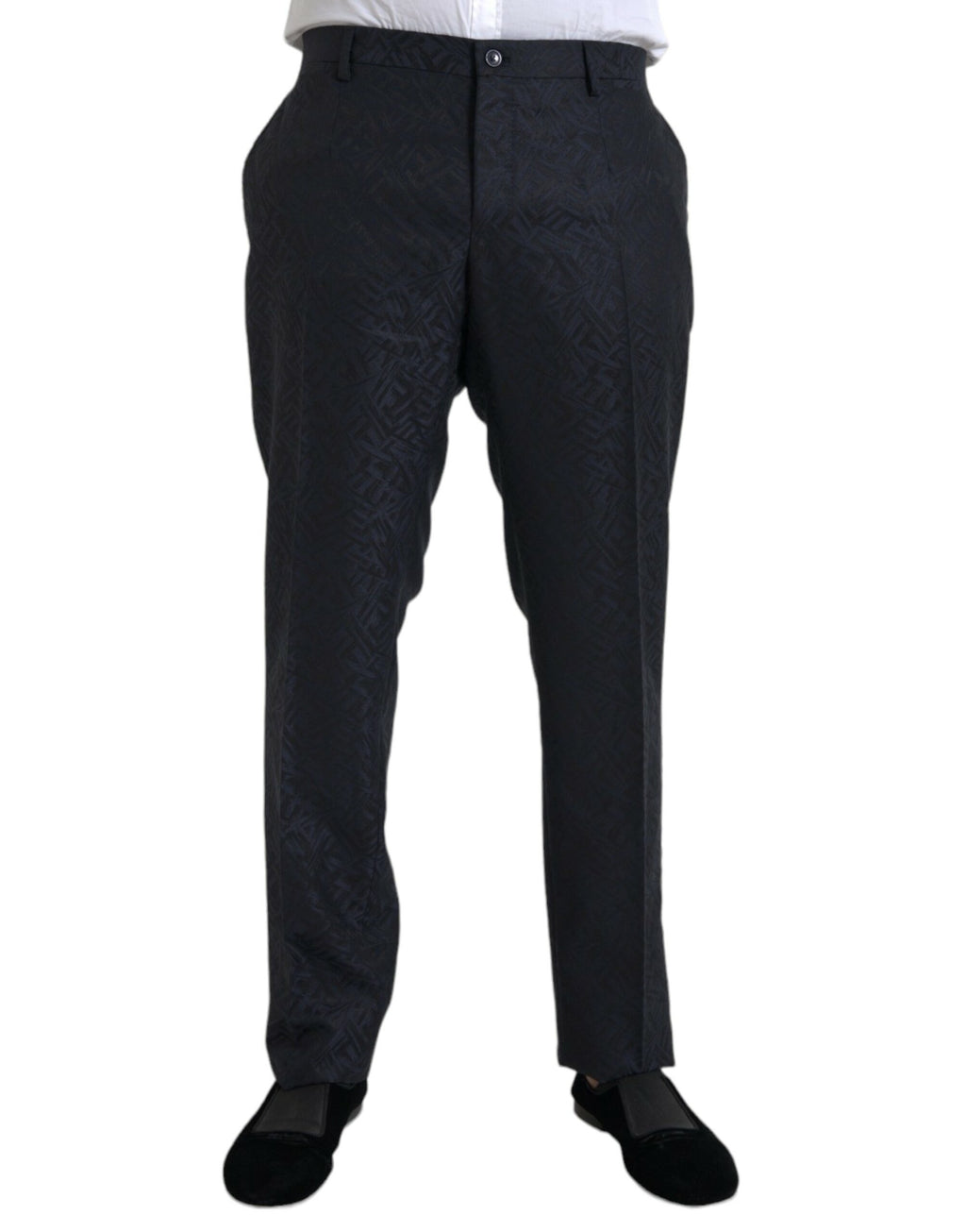 Pantalon de costume skinny pour homme en brocart de laine bleu Dolce & Gabbana