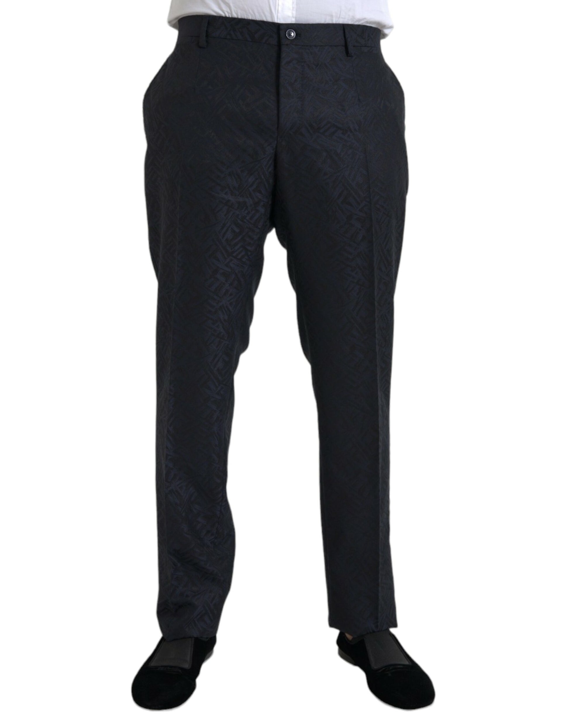 Pantalon de costume skinny pour homme en brocart de laine bleu Dolce & Gabbana