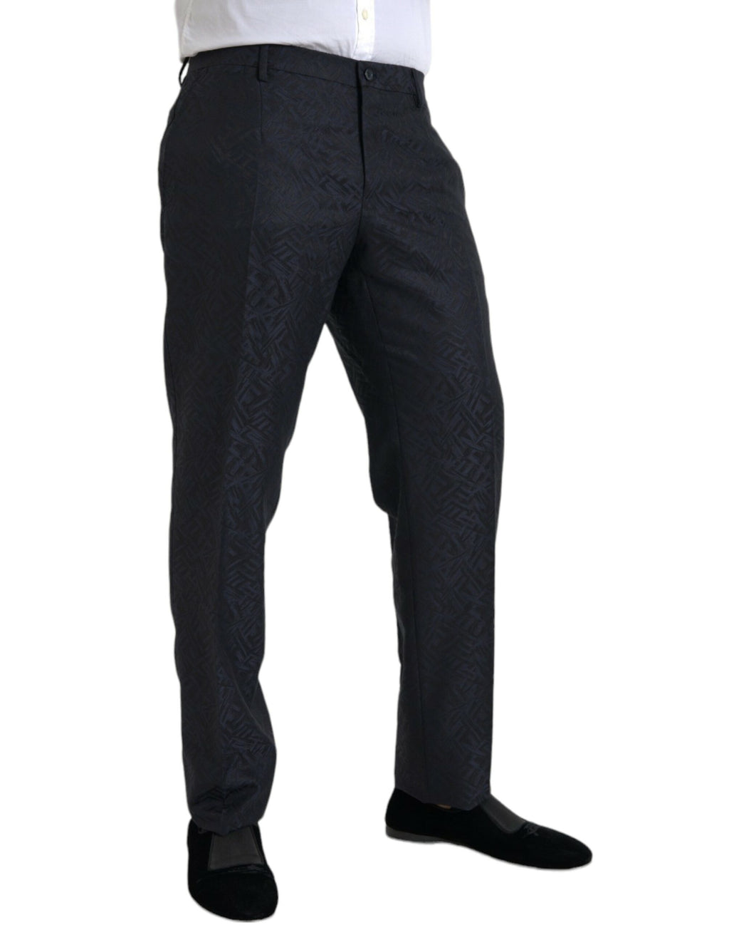 Pantalon de costume skinny pour homme en brocart de laine bleu Dolce & Gabbana