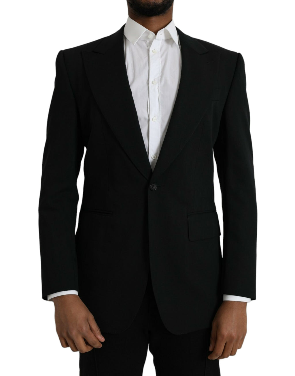 Blazer-manteau droit à revers pointe en laine noire Dolce & Gabbana