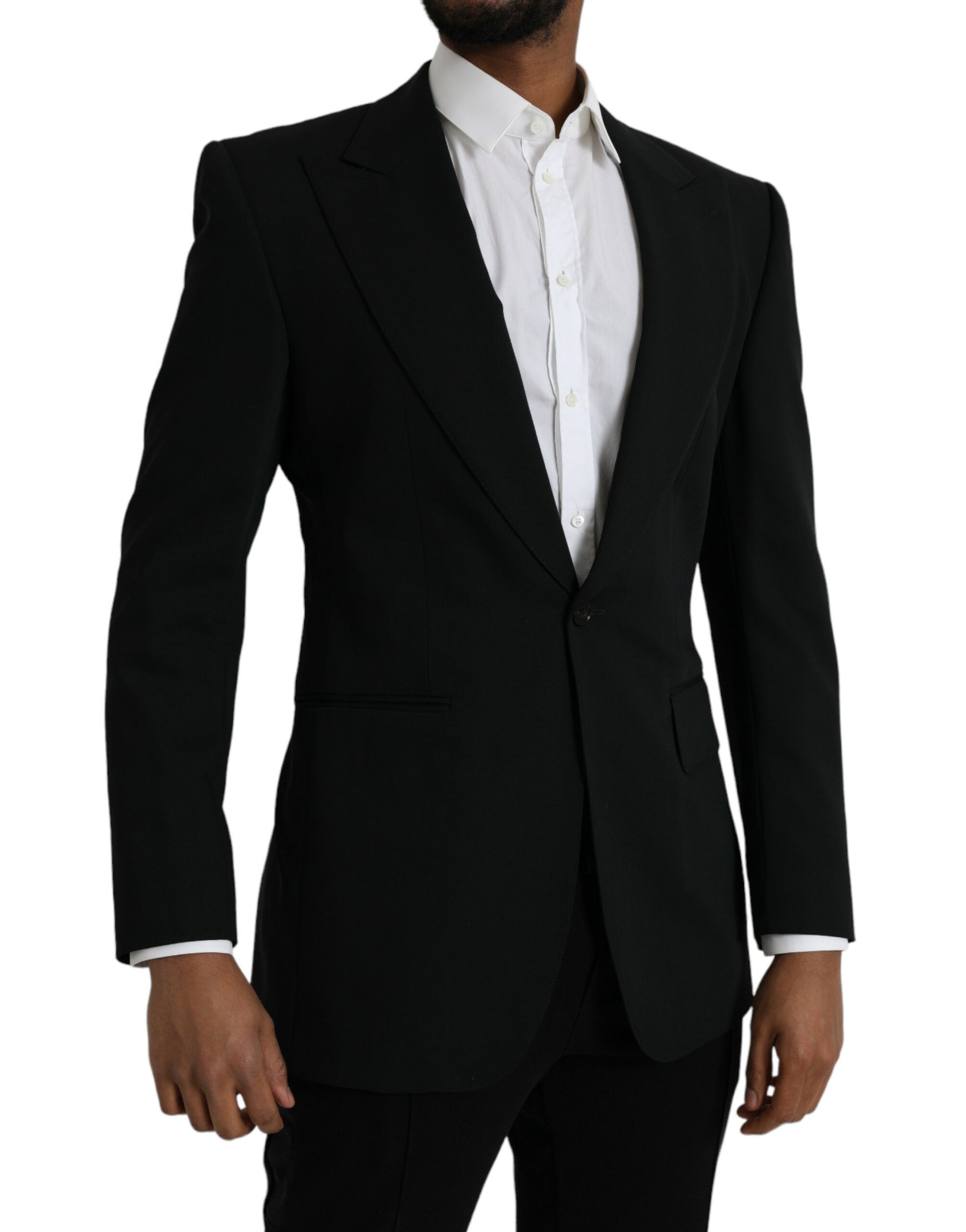 Blazer-manteau droit à revers pointe en laine noire Dolce & Gabbana