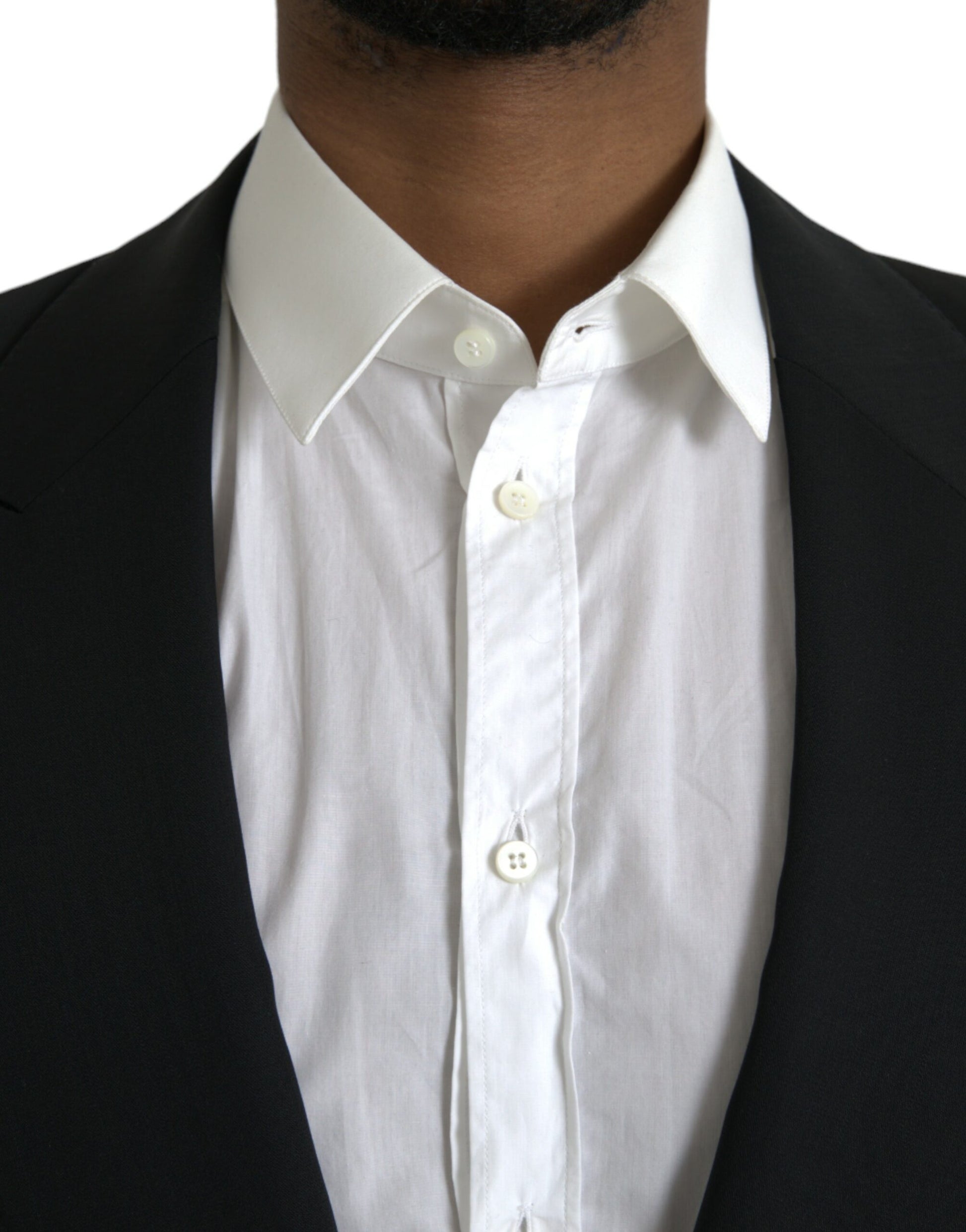 Blazer-manteau droit à revers pointe en laine noire Dolce & Gabbana