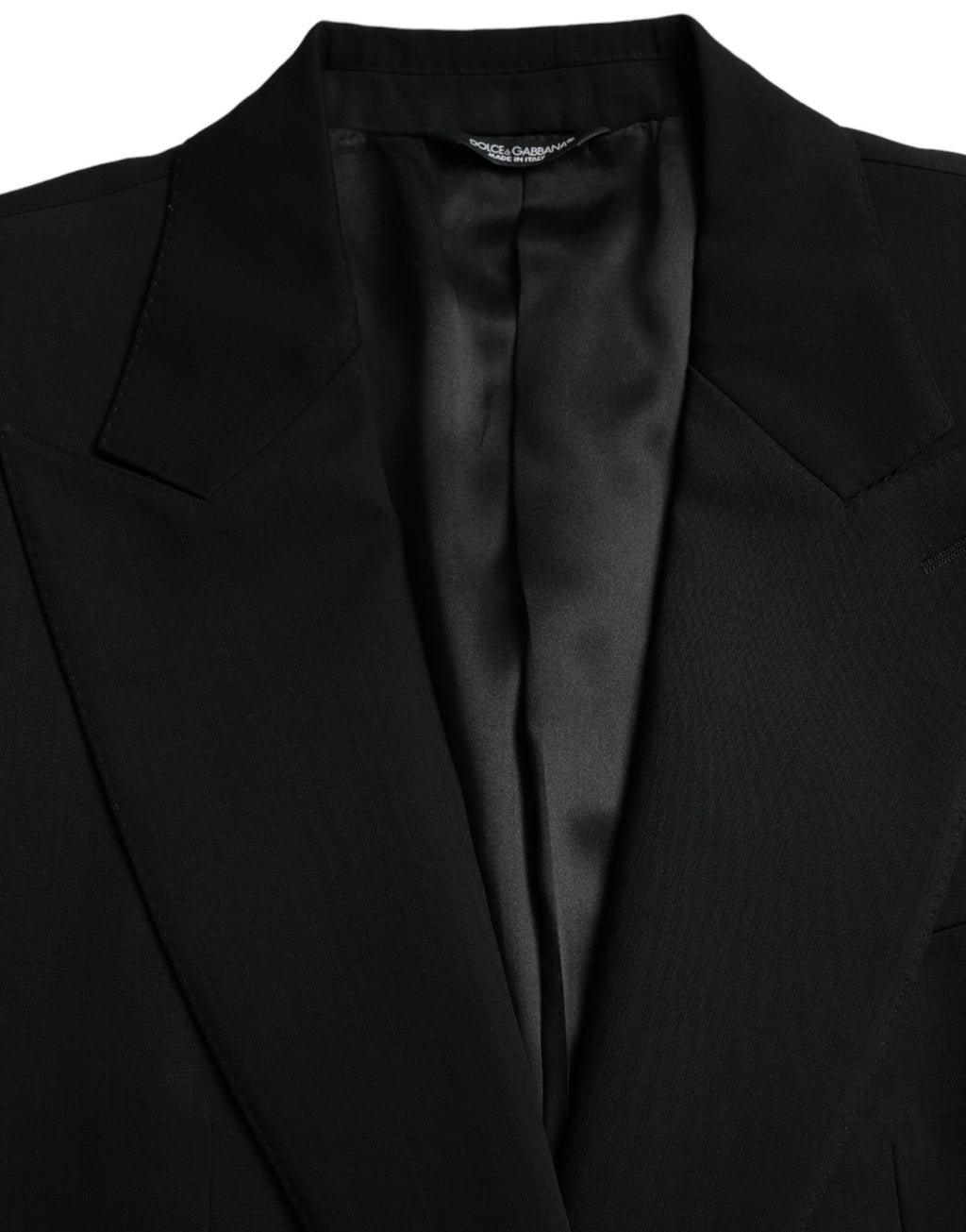 Blazer-manteau droit à revers pointe en laine noire Dolce & Gabbana