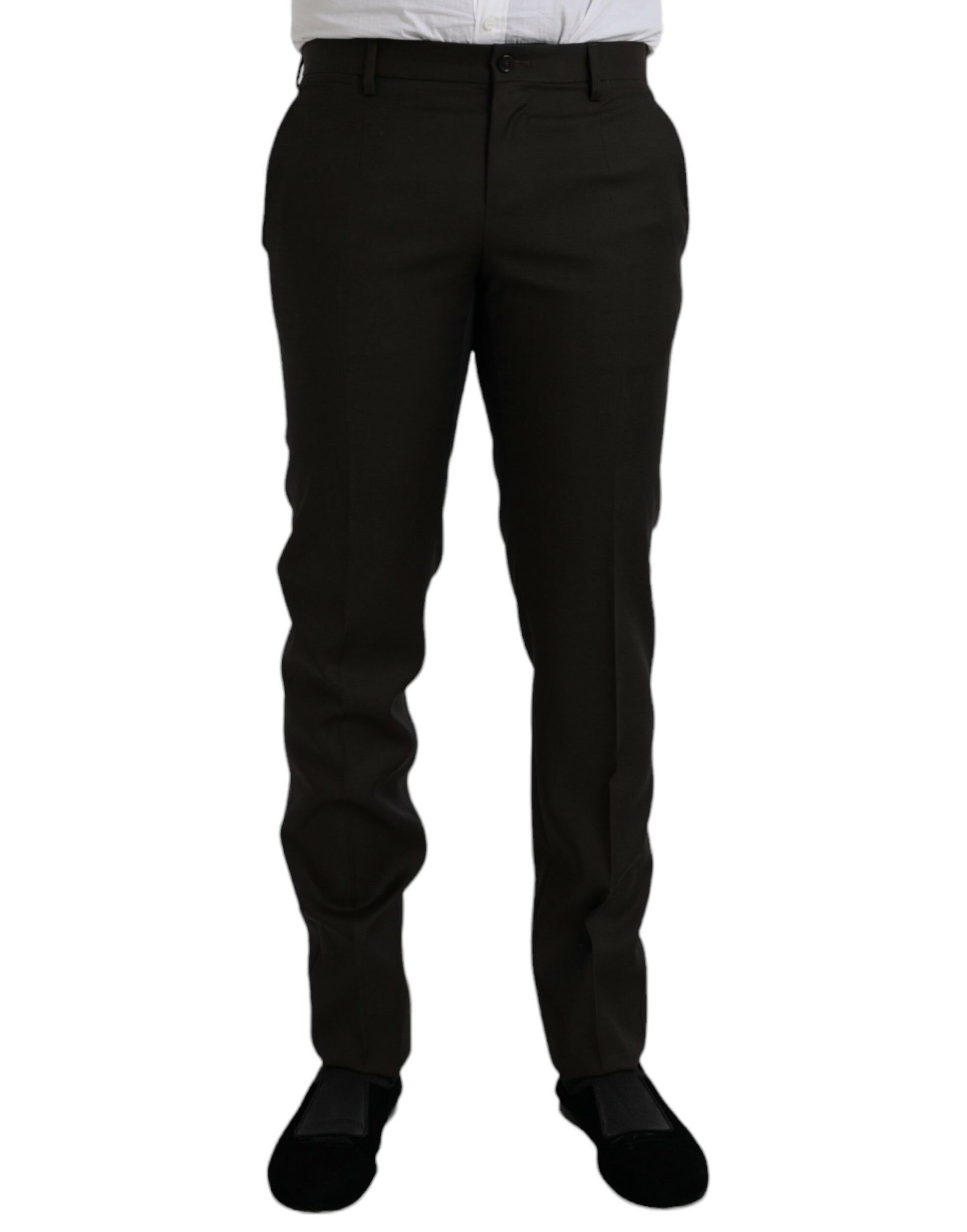 Pantalon de costume ajusté en laine marron foncé Dolce & Gabbana