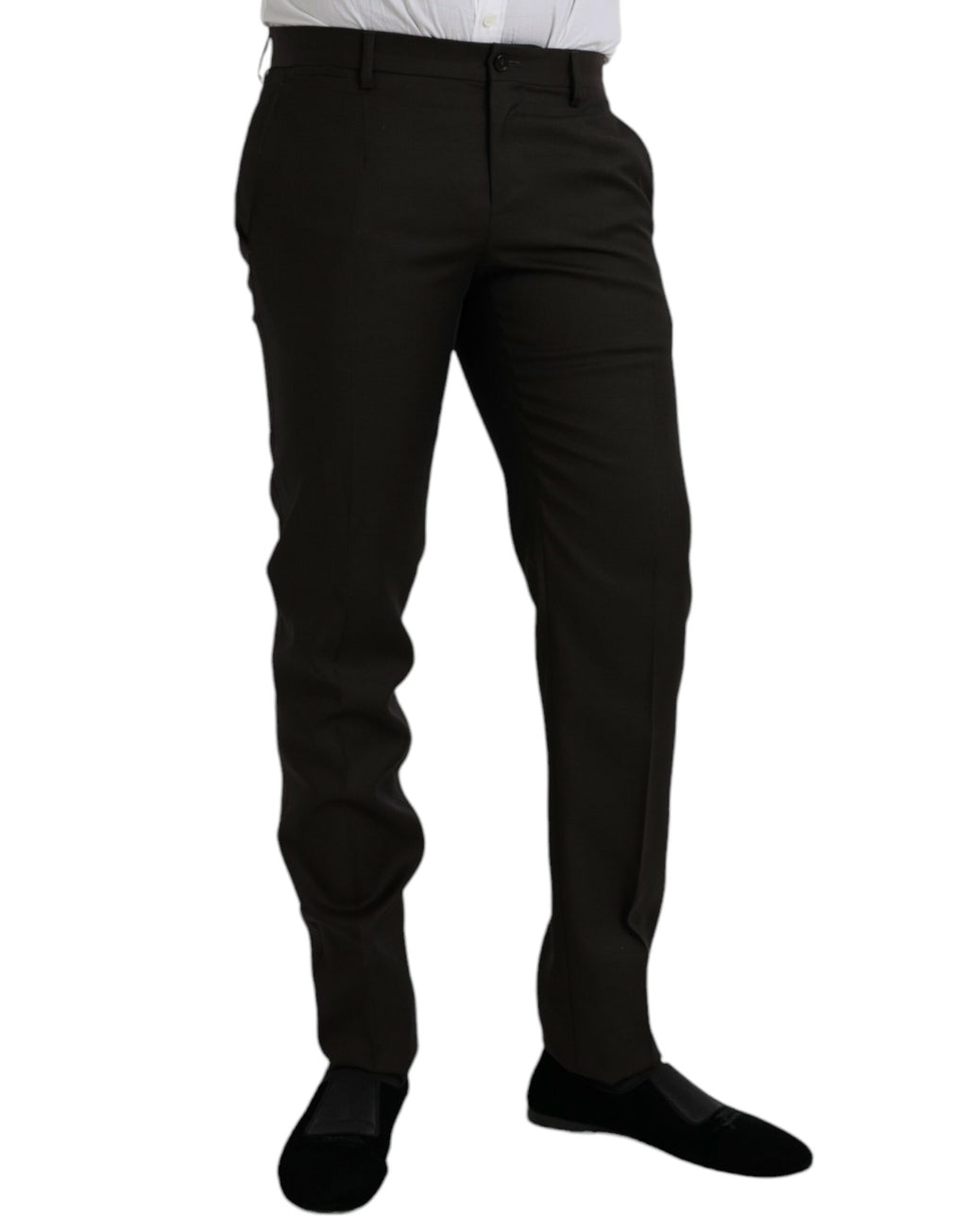 Pantalon de costume ajusté en laine marron foncé Dolce & Gabbana