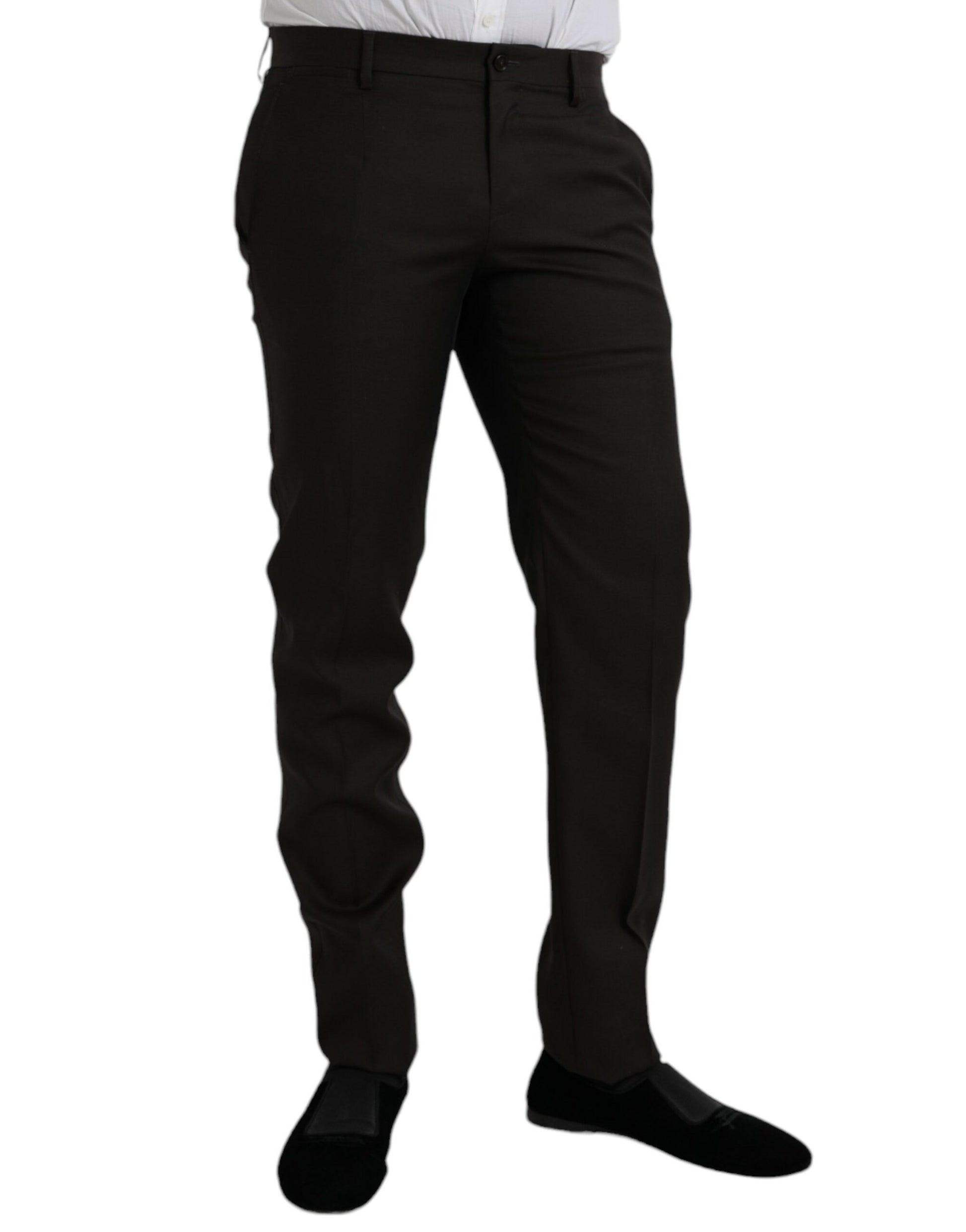 Pantalon de costume ajusté en laine marron foncé Dolce & Gabbana