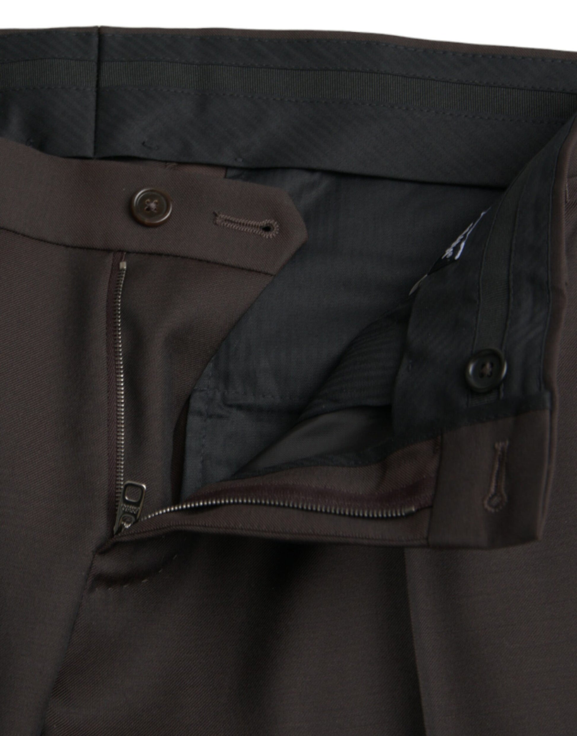 Pantalon de costume ajusté en laine marron foncé Dolce & Gabbana