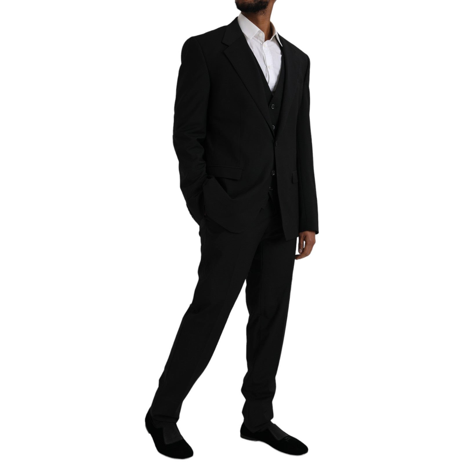 Costume trois pièces Dolce & Gabbana en polyester noir avec l'inscription « STAFF »