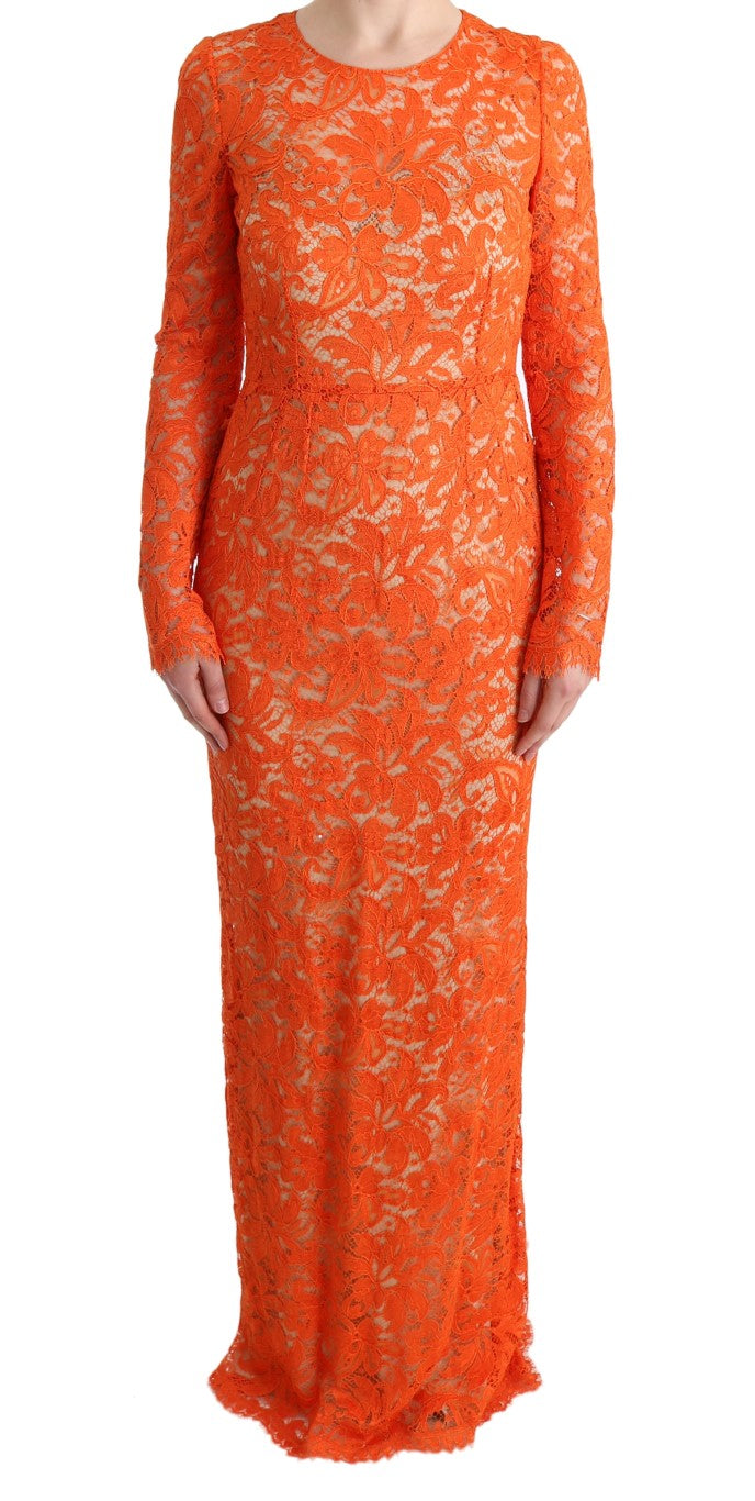 Robe longue fourreau Dolce & Gabbana en ricamo floral orange
