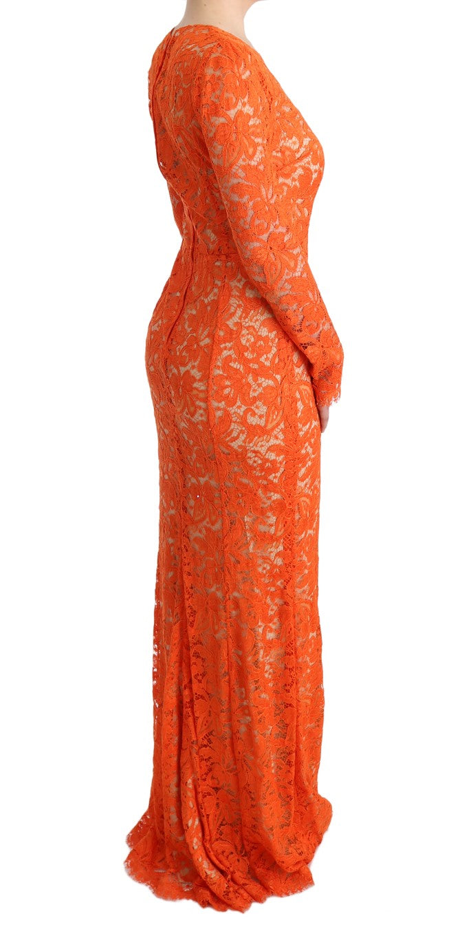 Robe longue fourreau Dolce & Gabbana en ricamo floral orange
