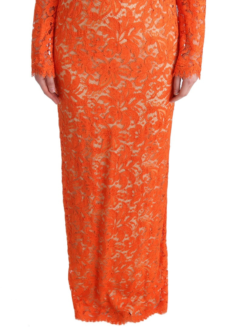 Robe longue fourreau Dolce & Gabbana en ricamo floral orange