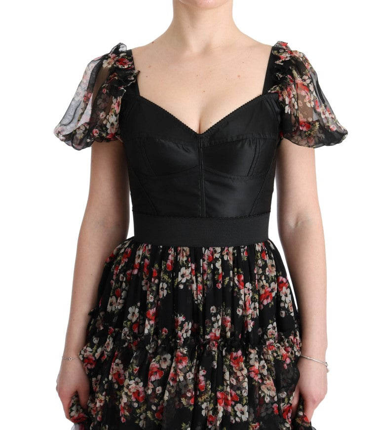 Robe longue droite Dolce & Gabbana en soie stretch multicolore à motif floral
