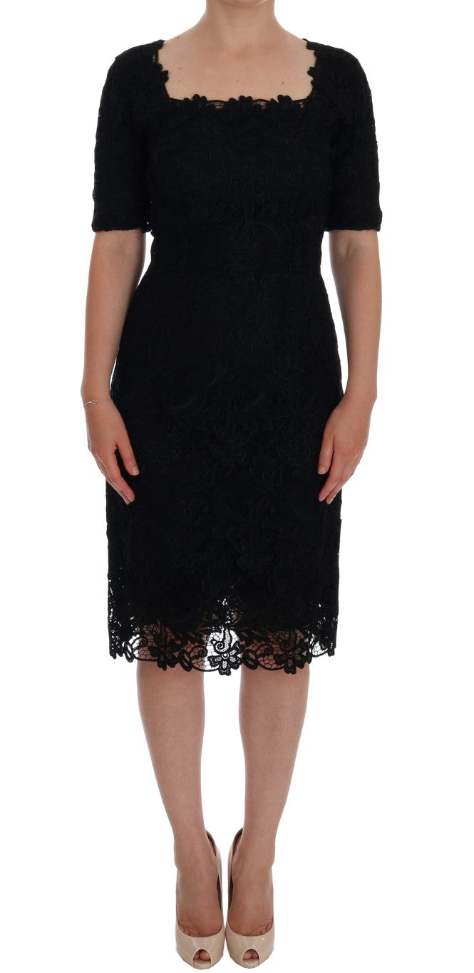 Robe fourreau Dolce & Gabbana noire fleurie Ricamo