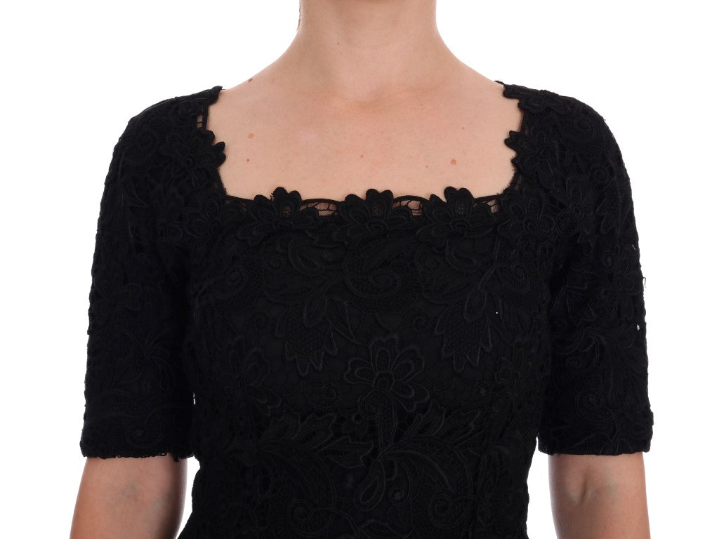 Robe fourreau Dolce & Gabbana noire fleurie Ricamo