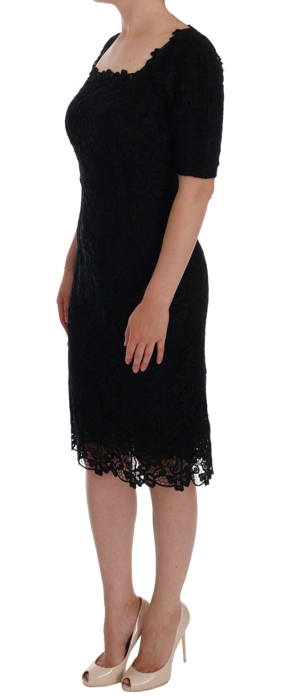 Robe fourreau Dolce & Gabbana noire fleurie Ricamo