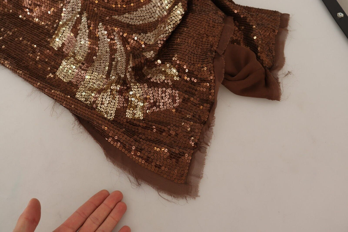 Robe longue asymétrique Dsquared² marron à paillettes Leaf