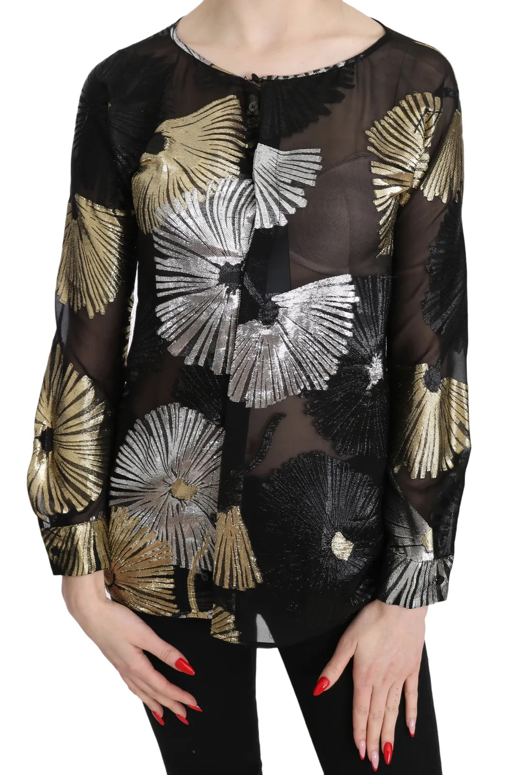 Chemisier transparent Dsquared² en jacquard de soie doré et argenté