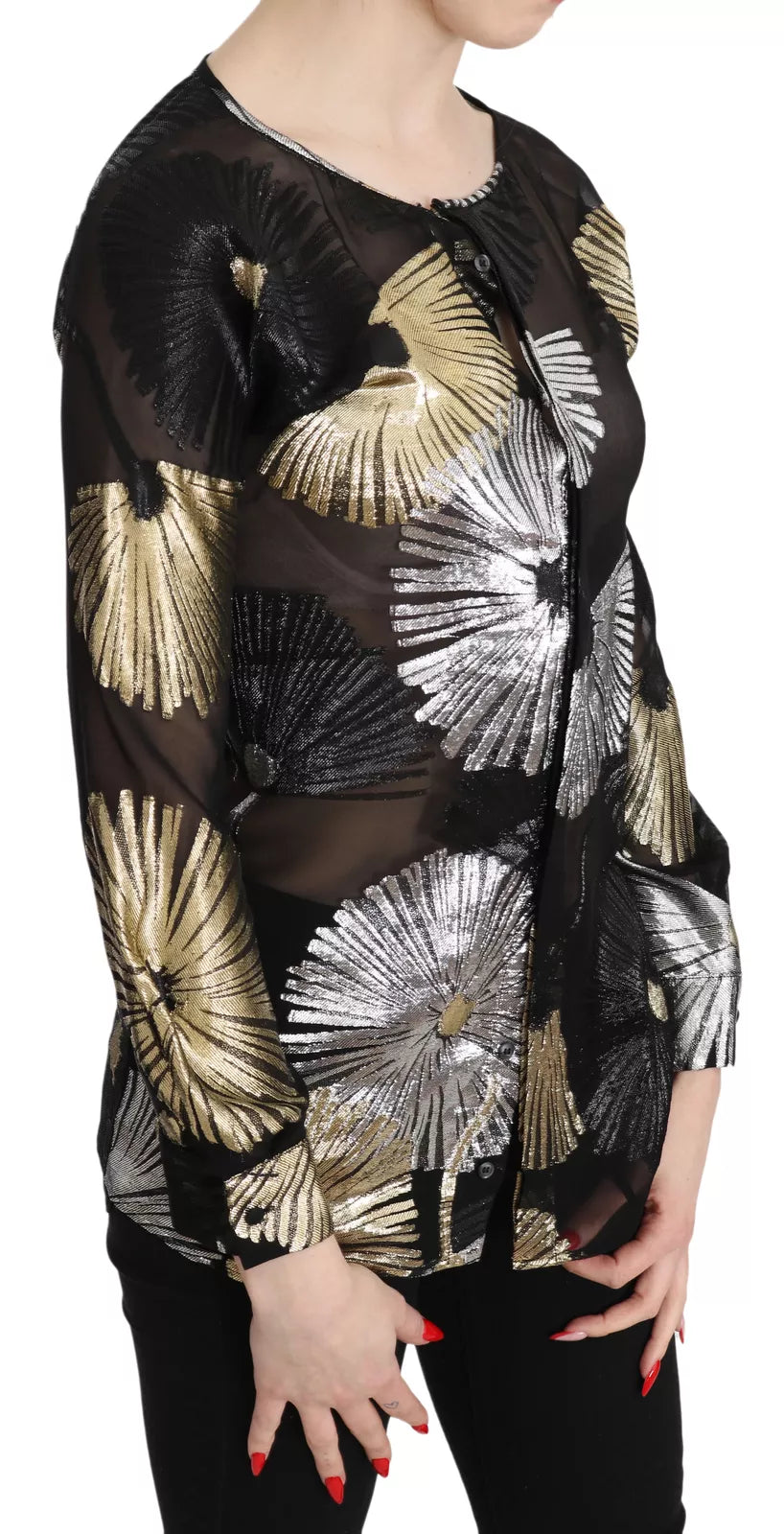Chemisier transparent Dsquared² en jacquard de soie doré et argenté