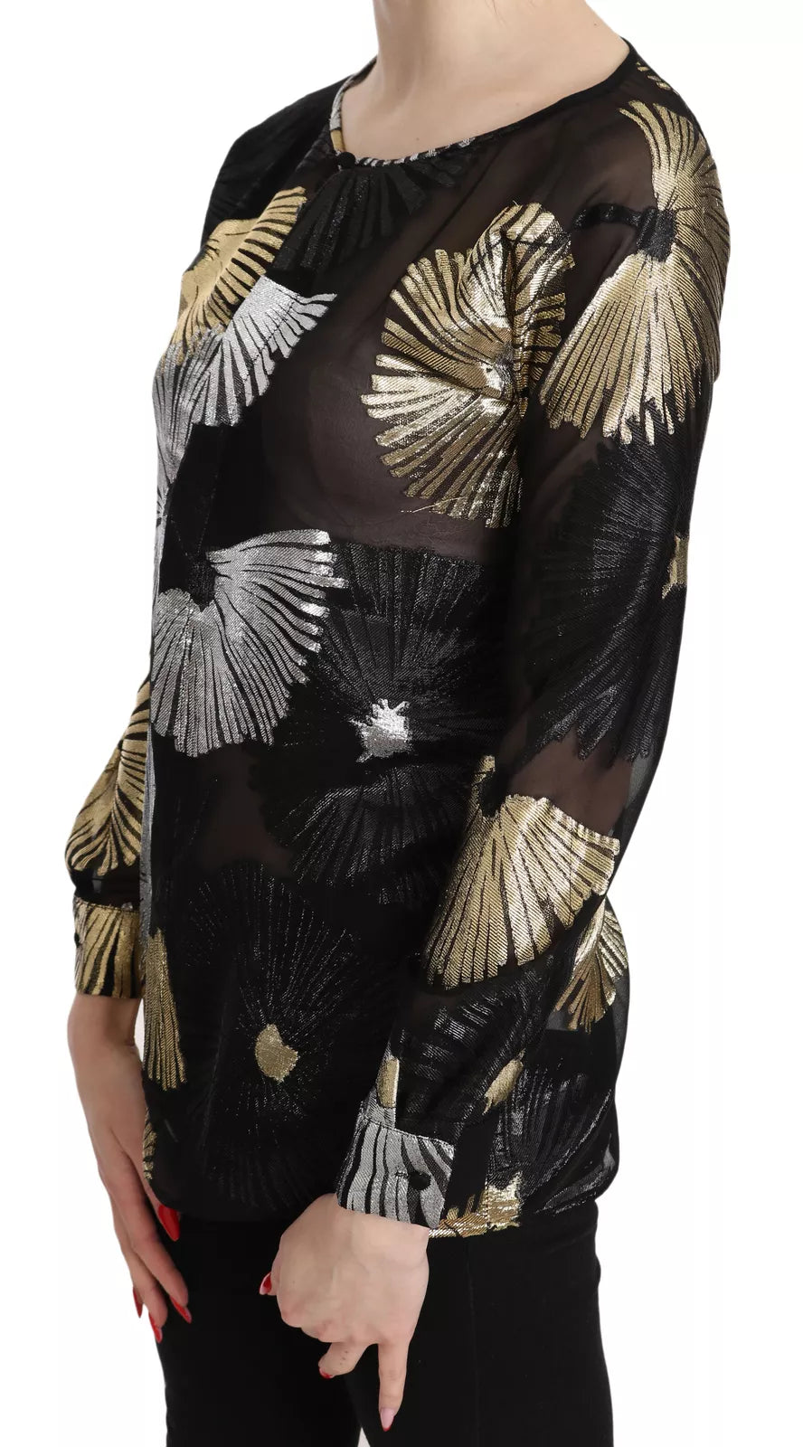 Chemisier transparent Dsquared² en jacquard de soie doré et argenté