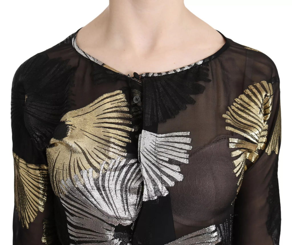 Chemisier transparent Dsquared² en jacquard de soie doré et argenté