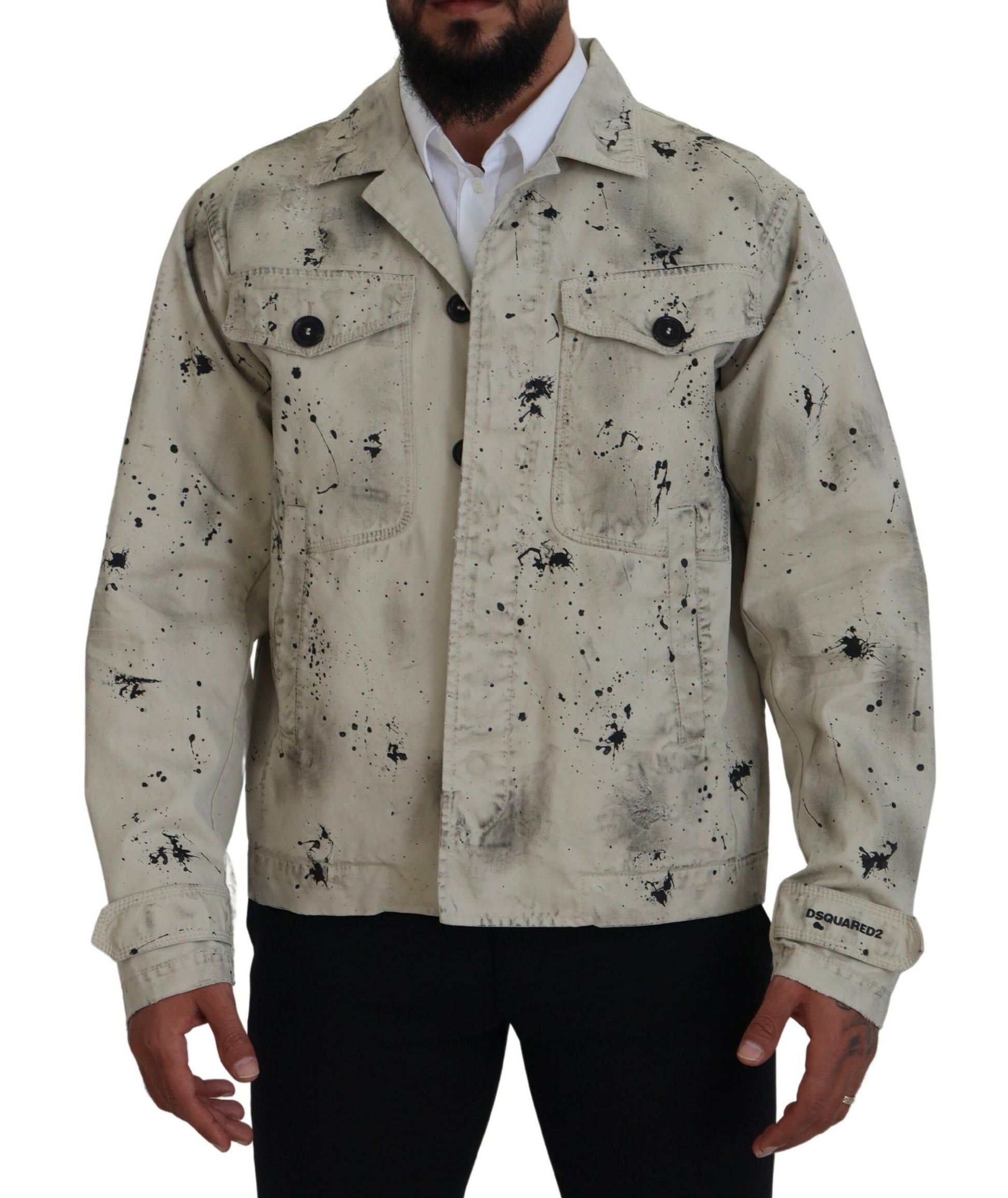 Dsquared² Veste en jean décontractée noire imprimée éclaboussures Off White