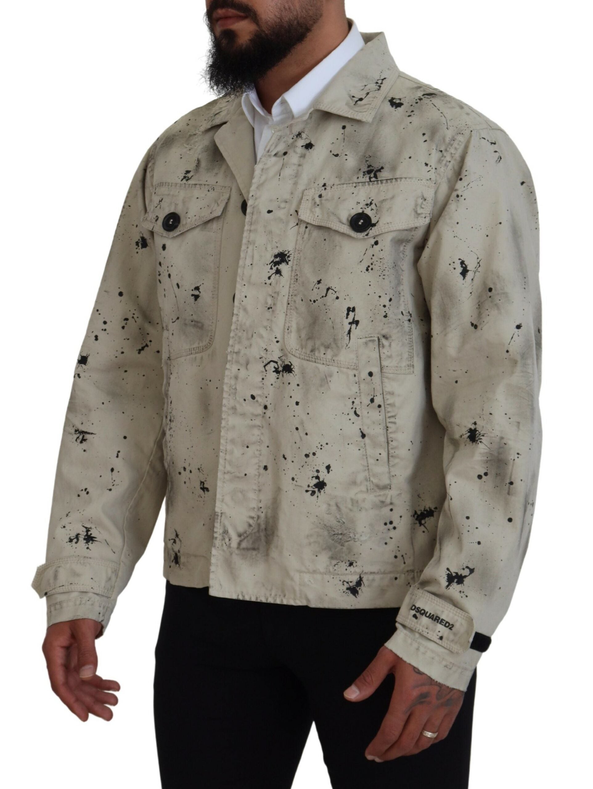 Dsquared² Veste en jean décontractée noire imprimée éclaboussures Off White