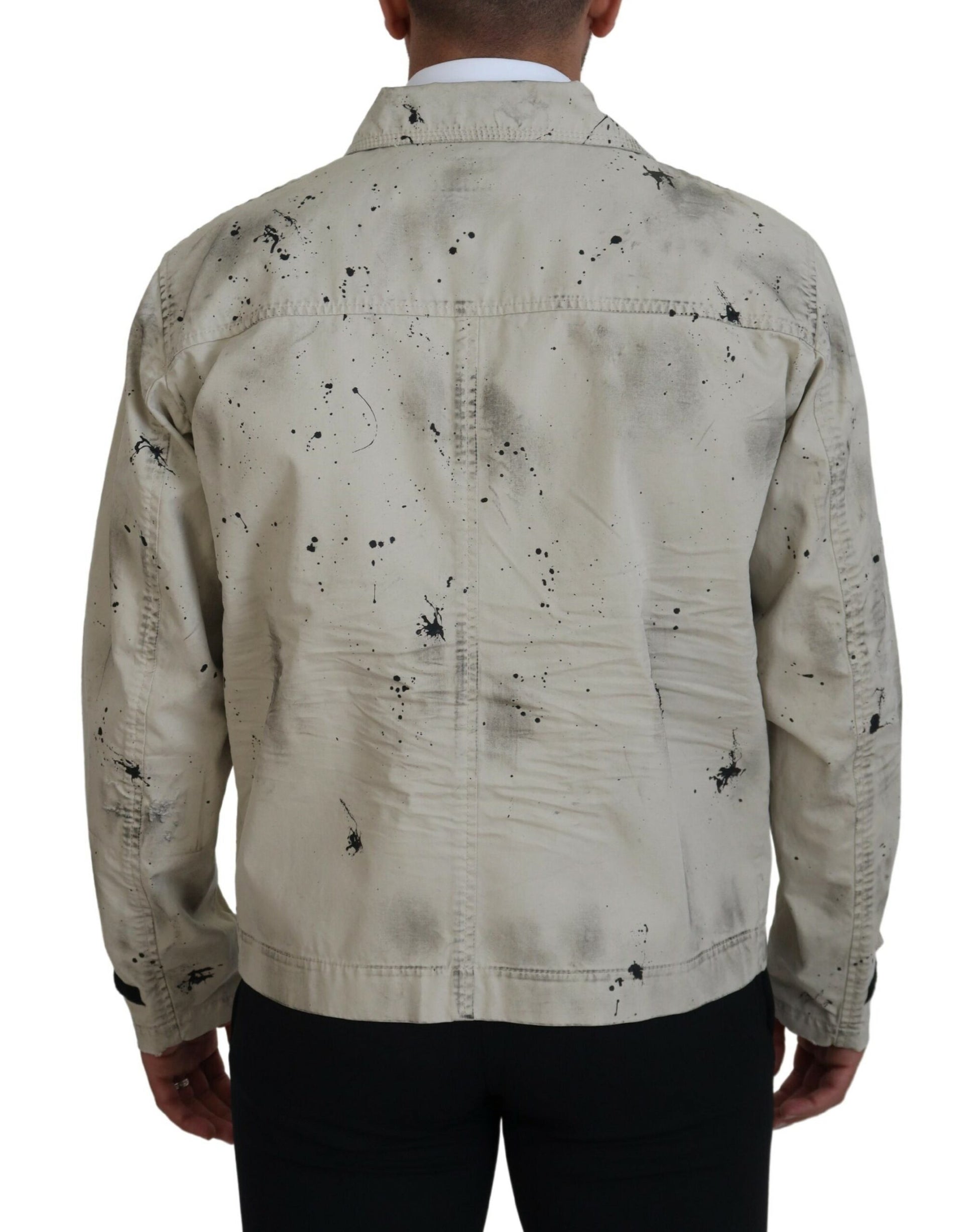 Dsquared² Veste en jean décontractée noire imprimée éclaboussures Off White