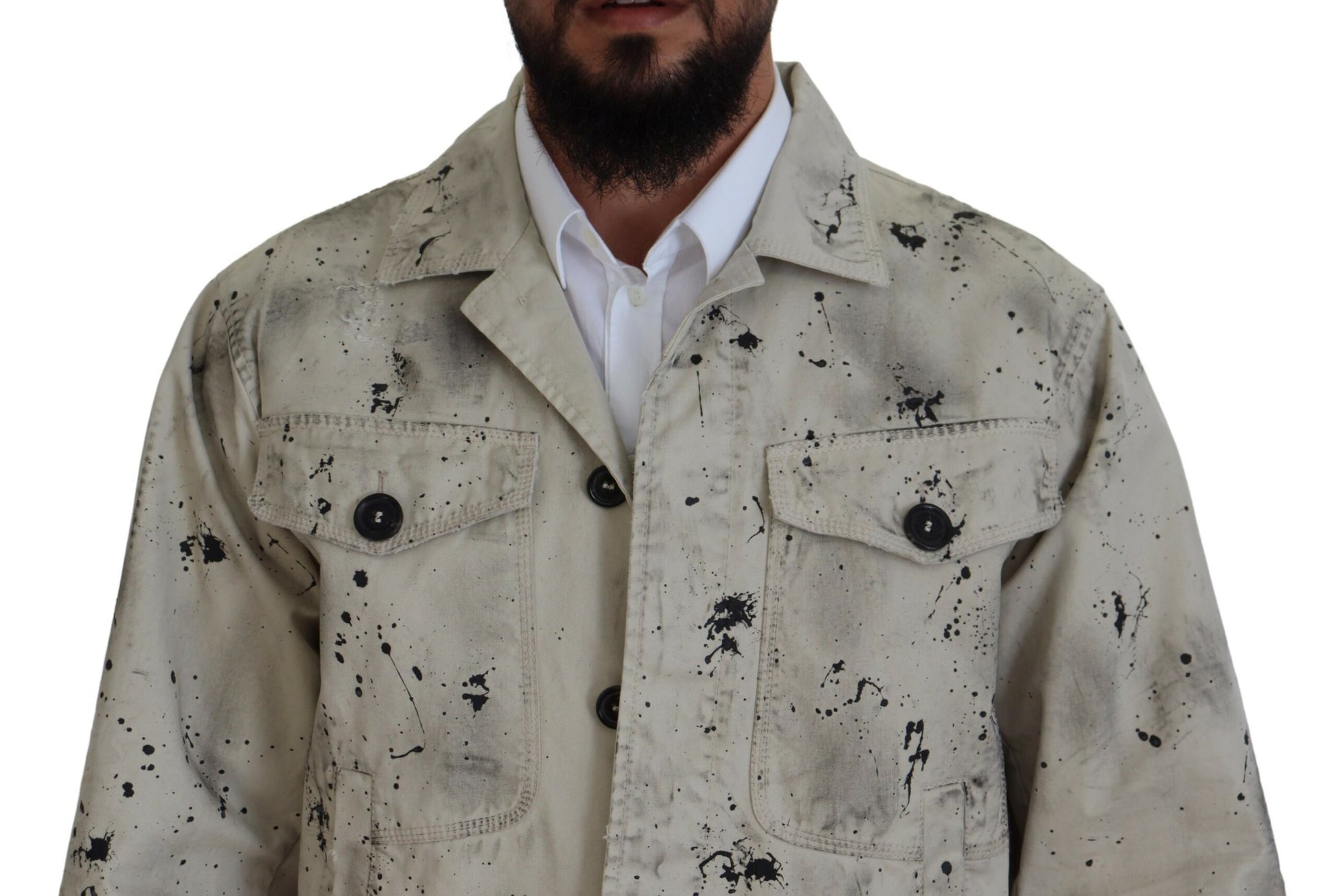 Dsquared² Veste en jean décontractée noire imprimée éclaboussures Off White