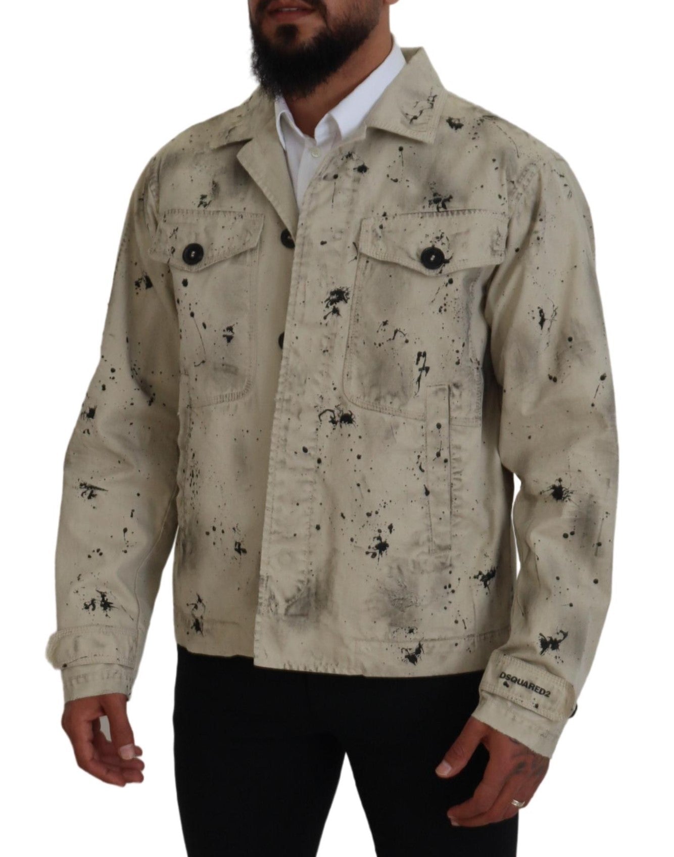 Dsquared² Veste en jean décontractée noire imprimée éclaboussures Off White
