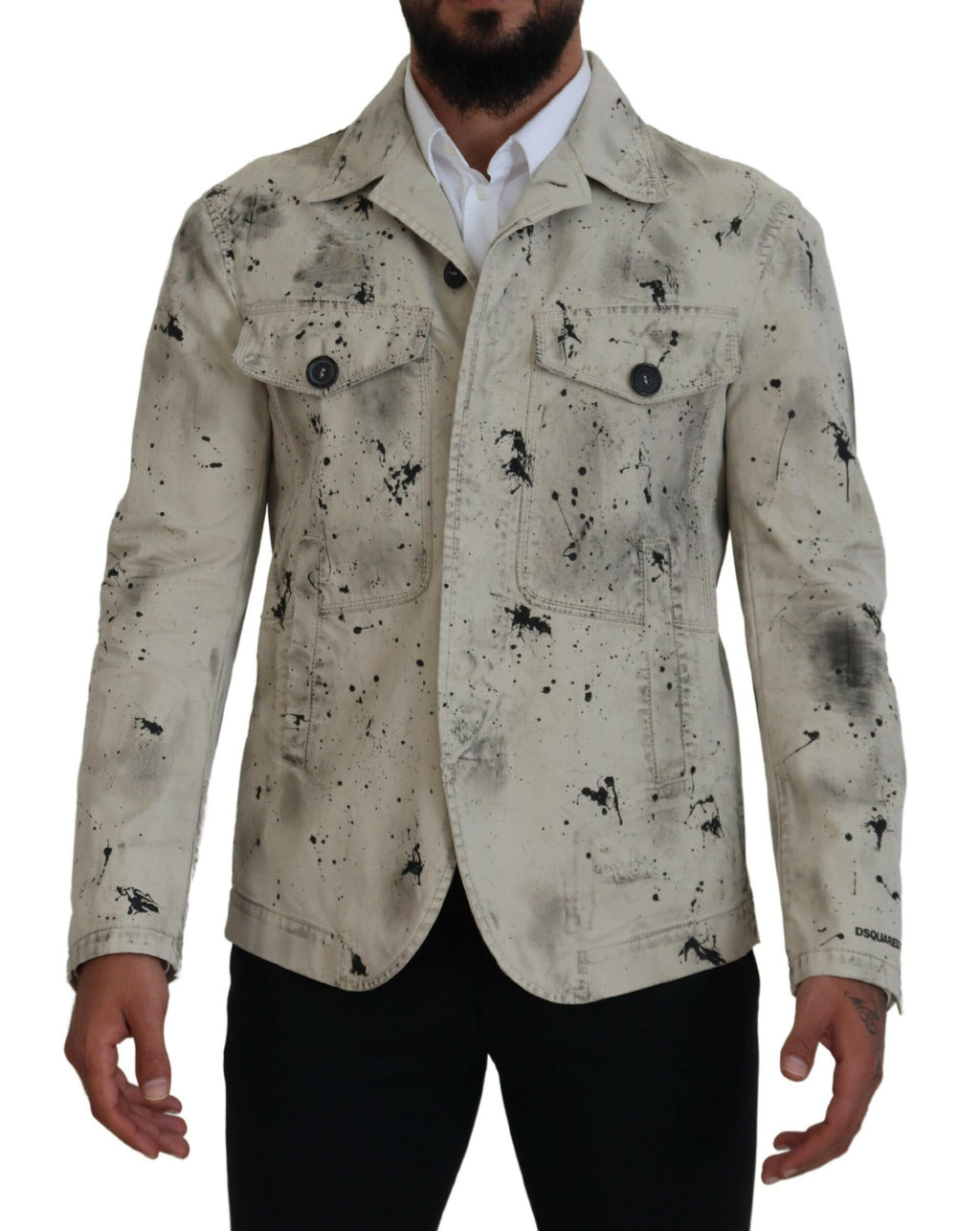 Dsquared² Veste en jean décontractée noire imprimé éclaboussures Off White