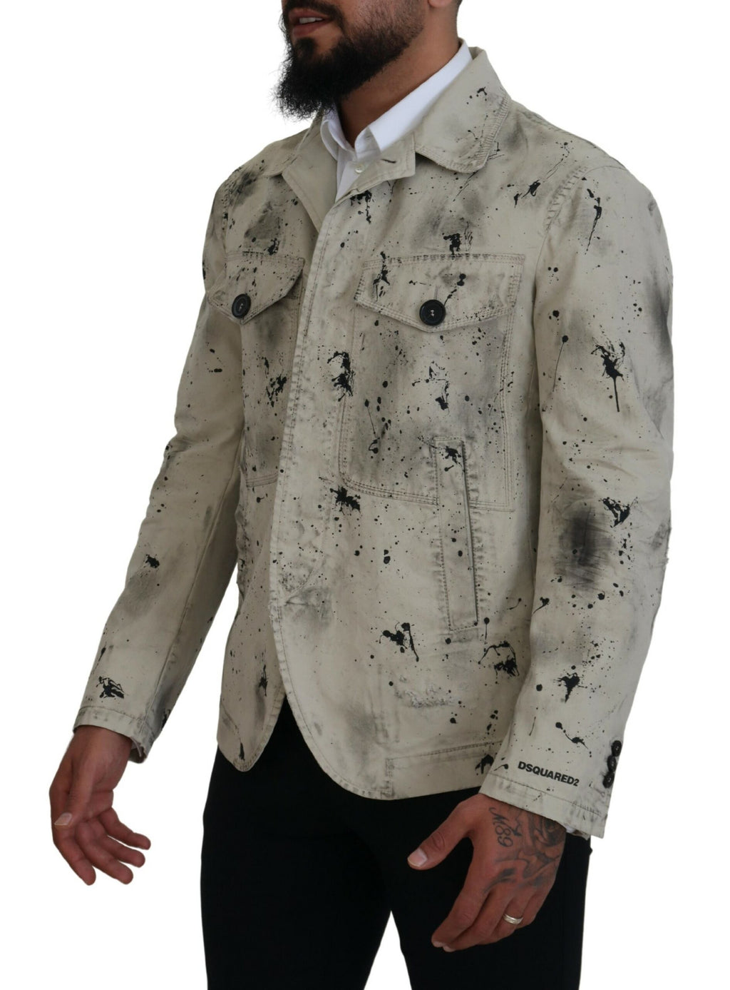 Dsquared² Veste en jean décontractée noire imprimé éclaboussures Off White